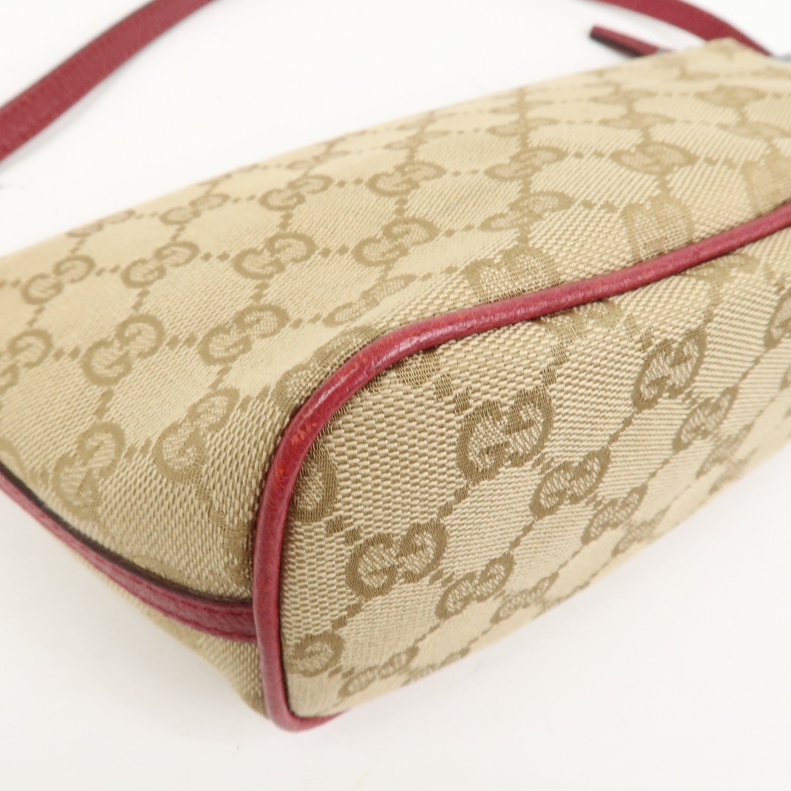 GUCCI Boat Bag Logo GG Monogram Canvas Hand Bag Beige Pink 07198