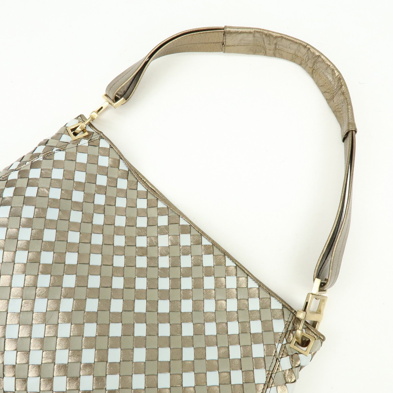 BOTTEGA VENETA Intrecciato Leather Shoulder Bag Gold Blue 101001