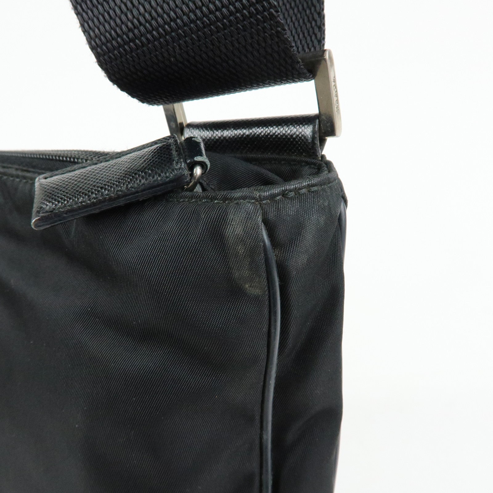 PRADA Triangle Logo Nylon Saffiano Leather Shoulder Bag Black