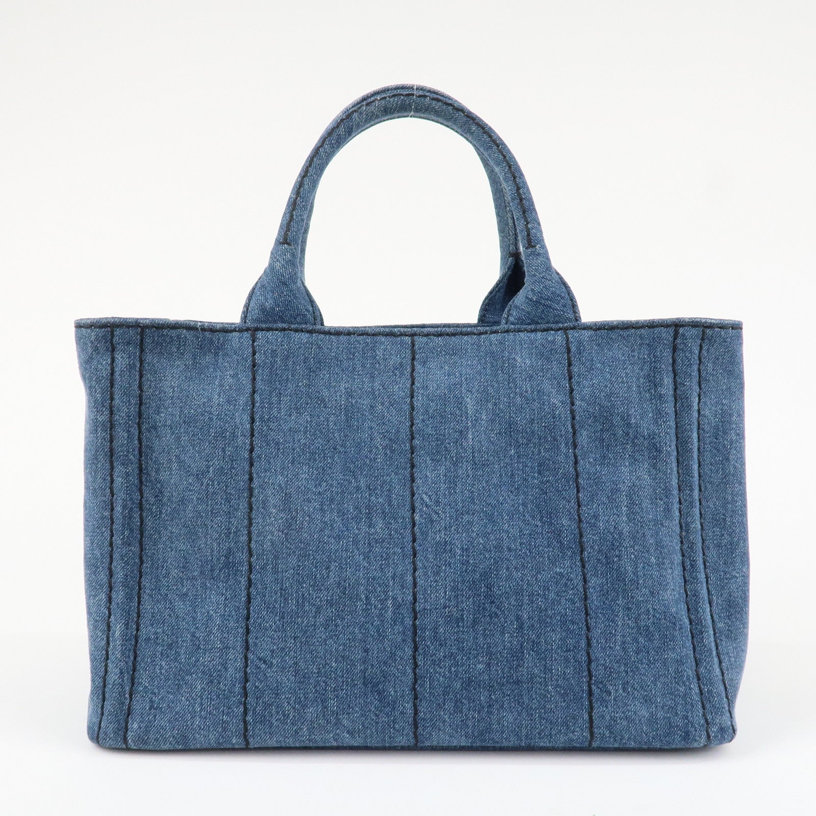 PRADA Logo Canapa Mini Denim 2Way Tote Bag Shoulder Bag Blue 1BG439 Used