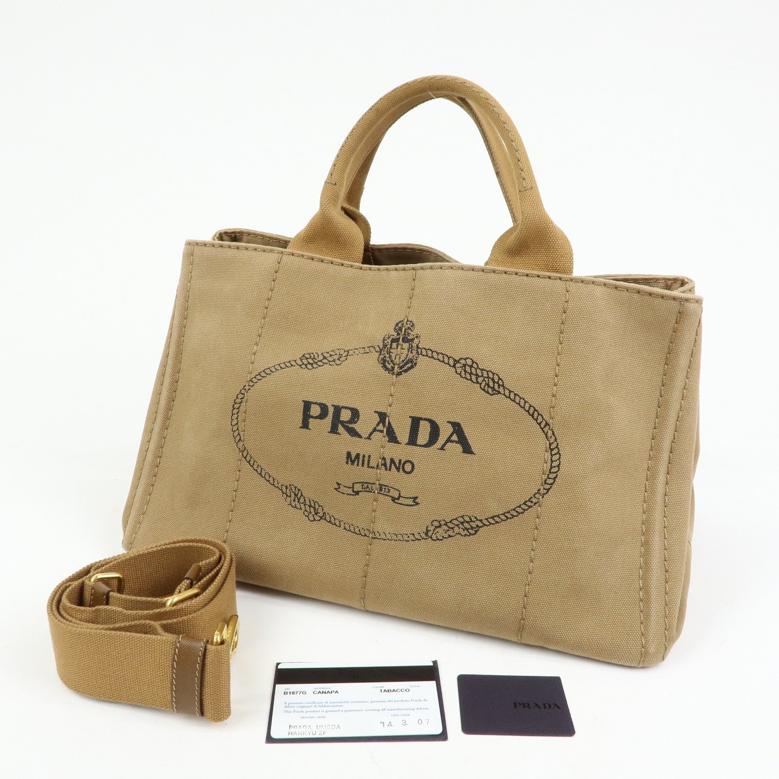 PRADA Triangle Logo CANAPA Canvas 2Way Bag Hand Bag Shoulder Bag