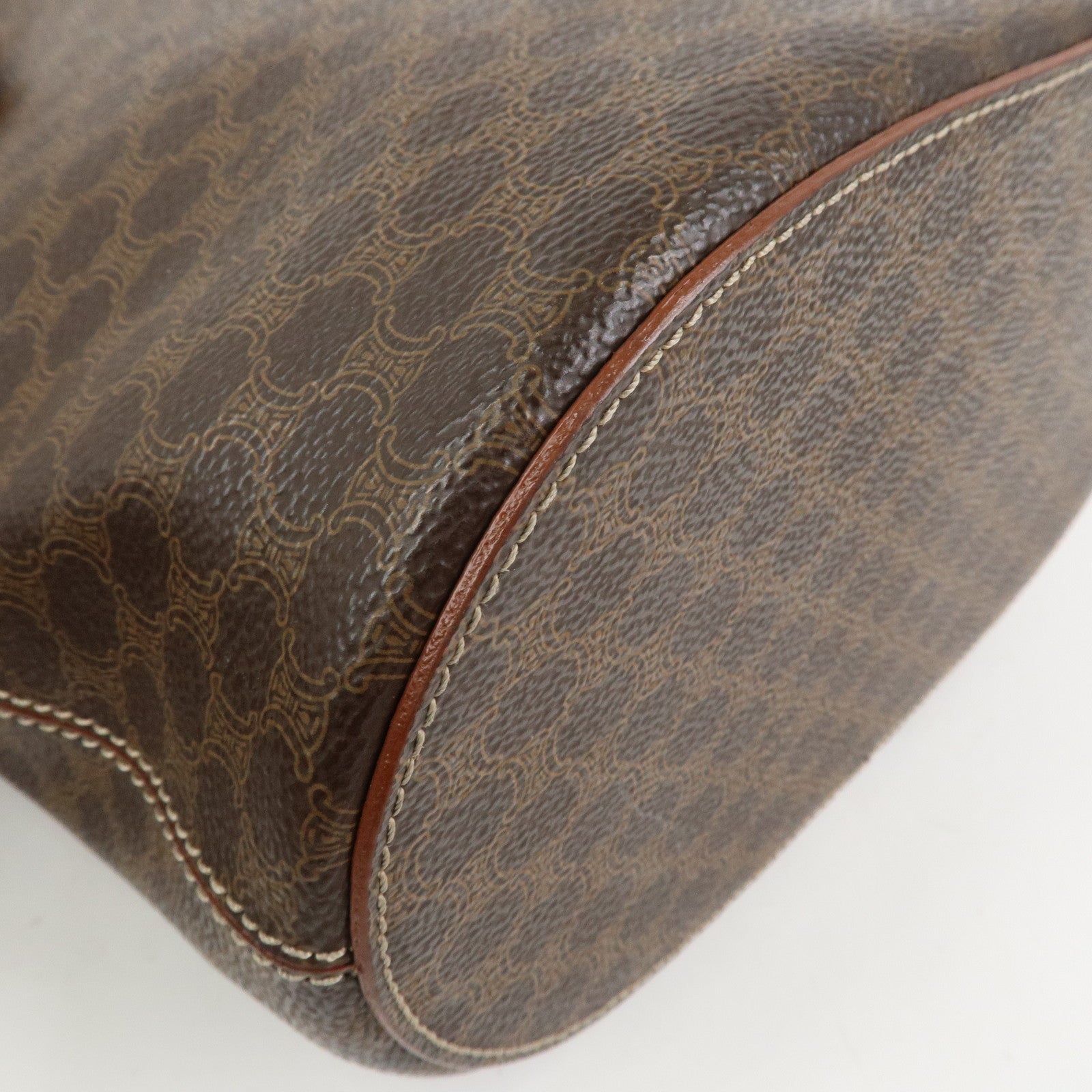 CELINE Macadam PVC Canvas Leather Tote Bag Hand Bag Brown
