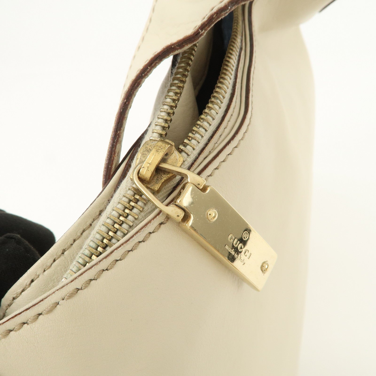 GUCCI Horsebit Leather Shoulder Bag Hand Bag Ivory 145826
