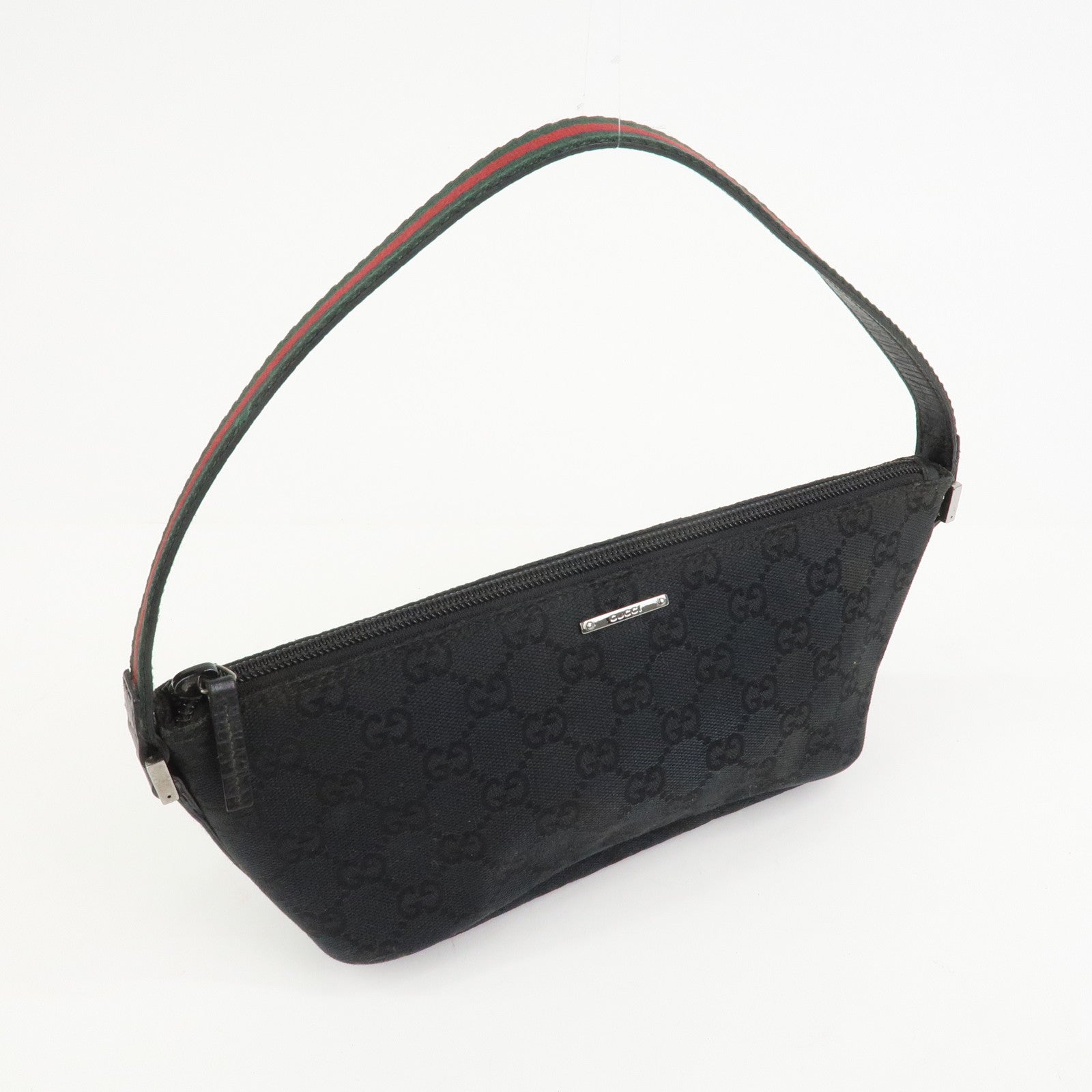 GUCCI Sherry Boat Bag GG Canvas Leather Hand Bag Black 141809