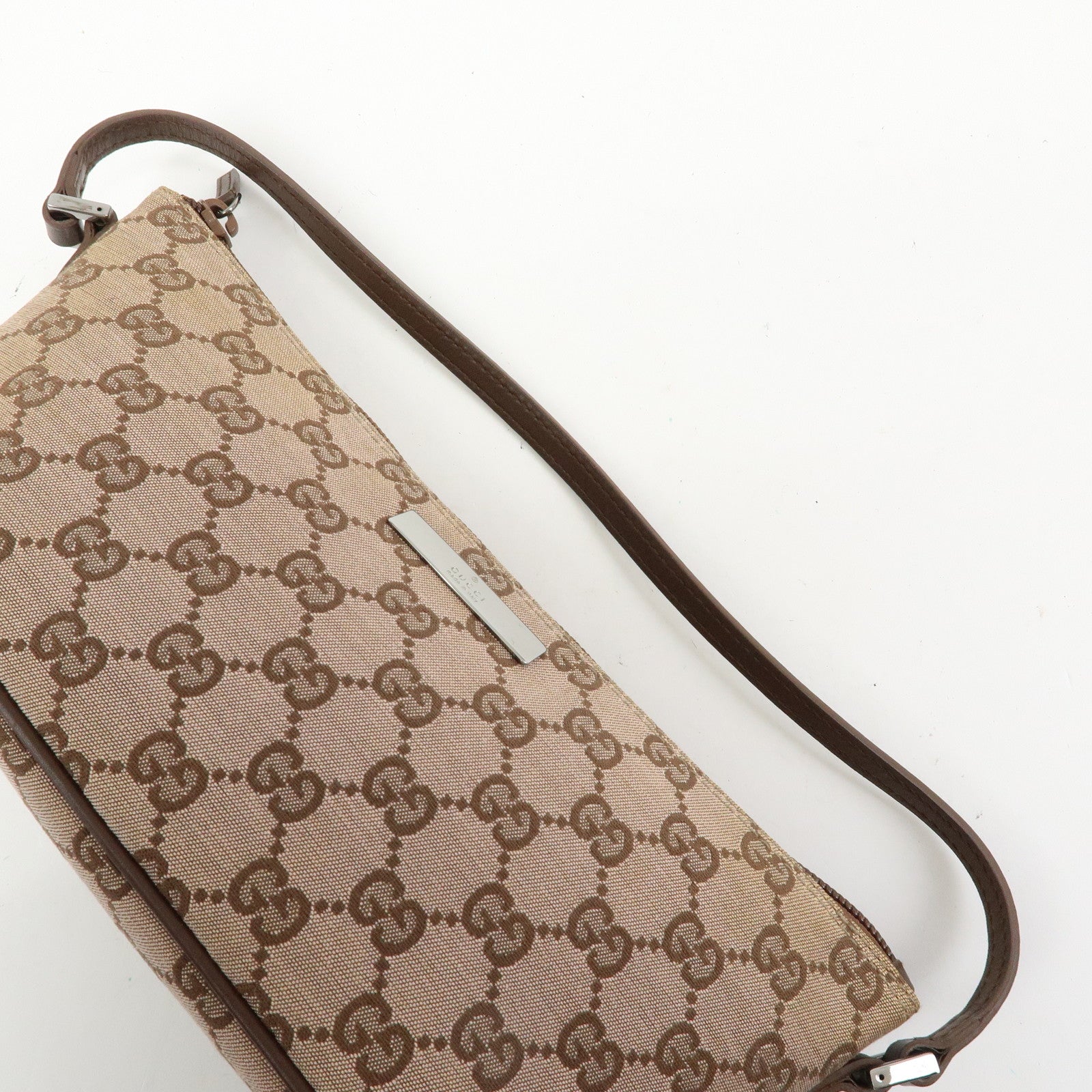 GUCCI Boat Bag GG Canvas Leather Hand Bag Brown 07198