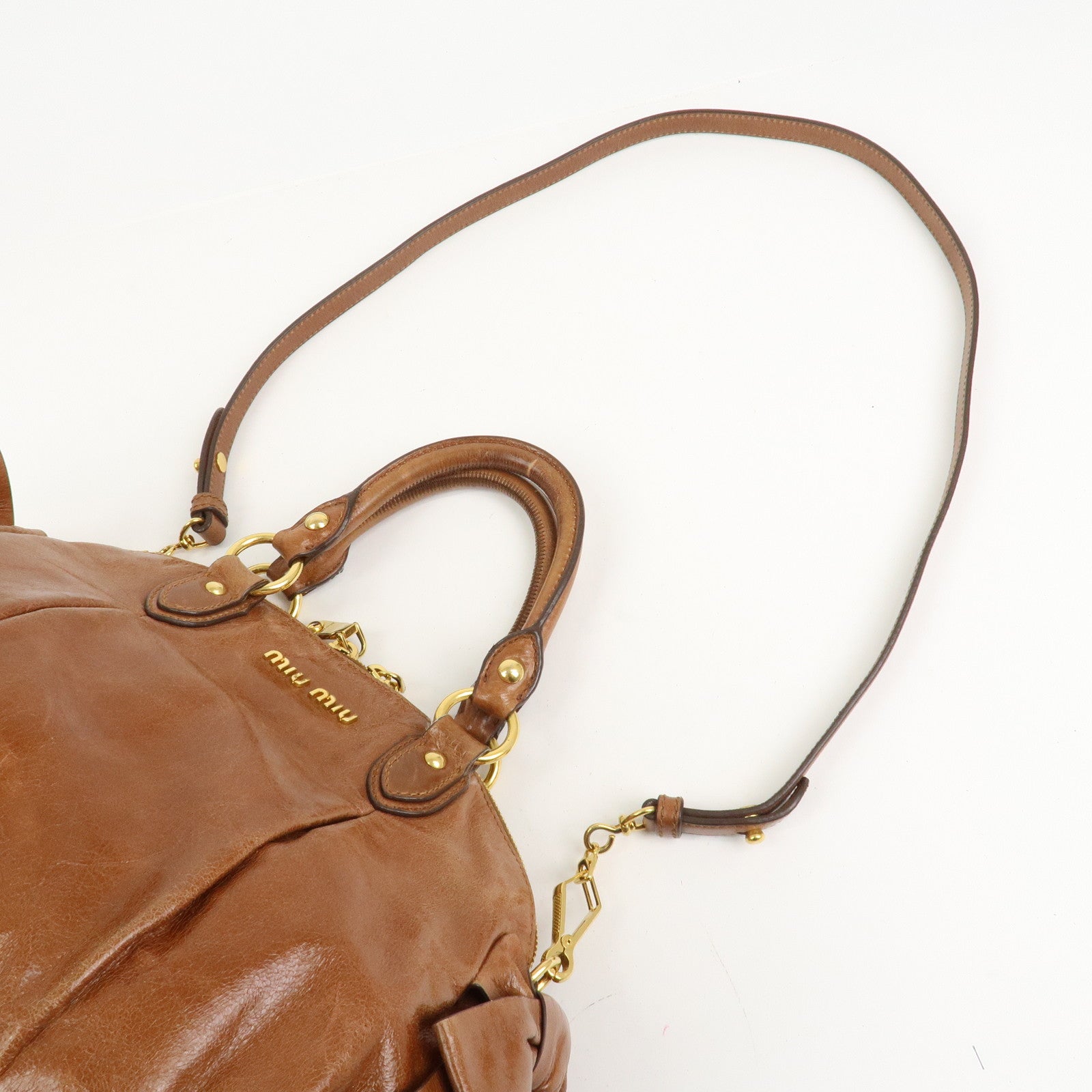 MIU MIU Logo Leather 2Way Bag Hand Bag Shoulder Bag Brown