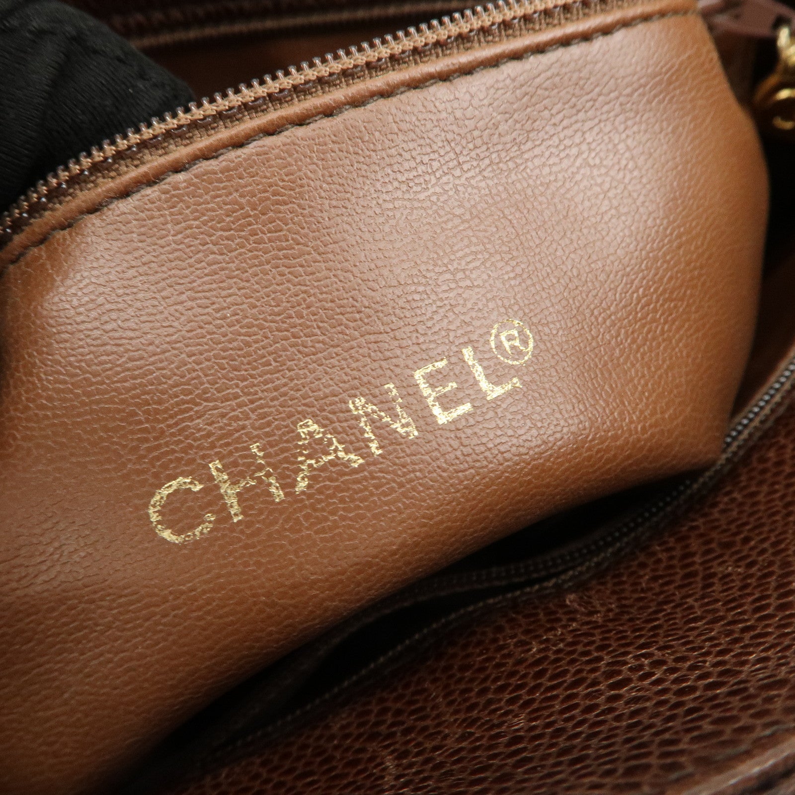 CHANEL COCO Mark Caviarskin Shoulder Bag Brown Gold