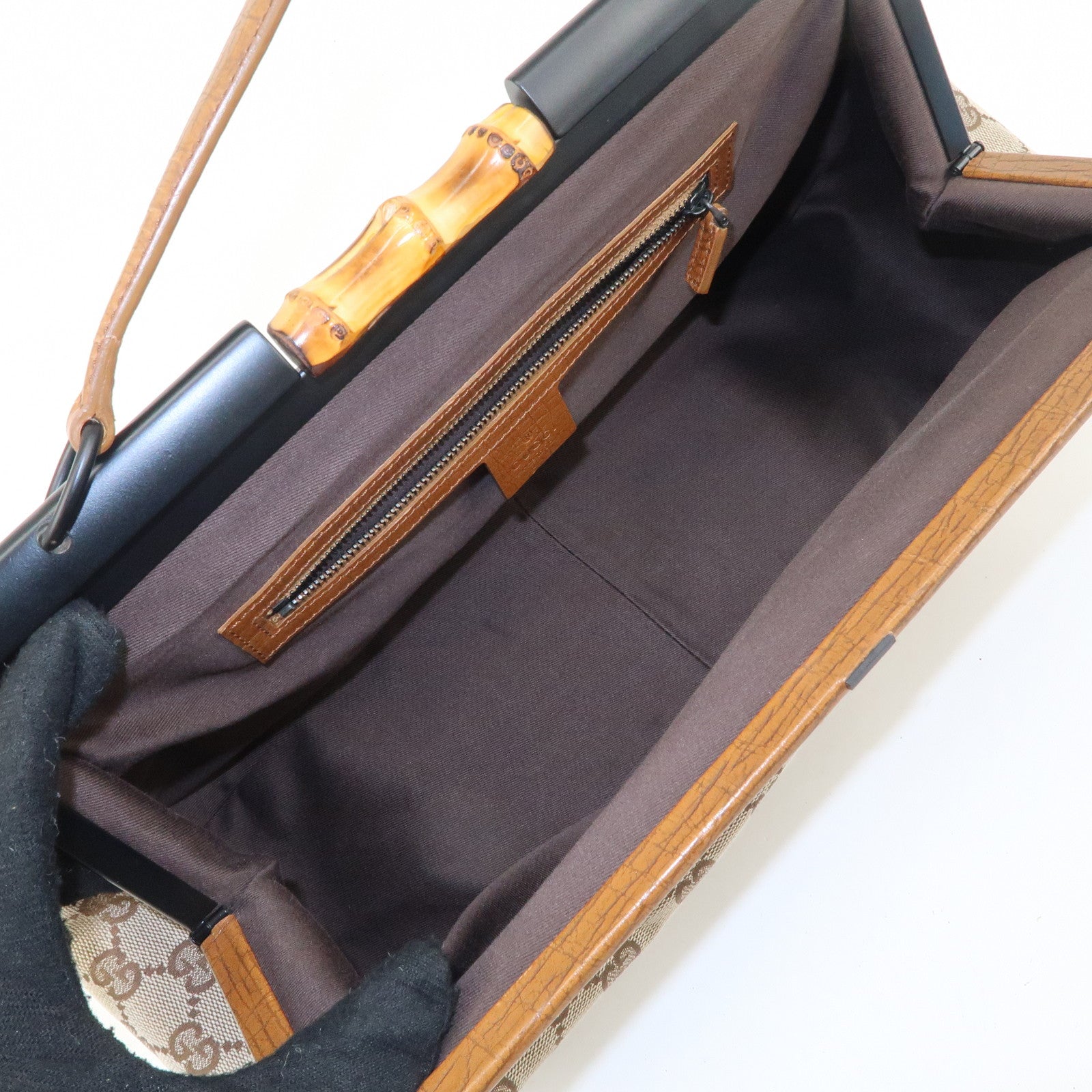 GUCCI Bamboo GG Canvas Leather Hand Bag Beige Brown 112366 Used