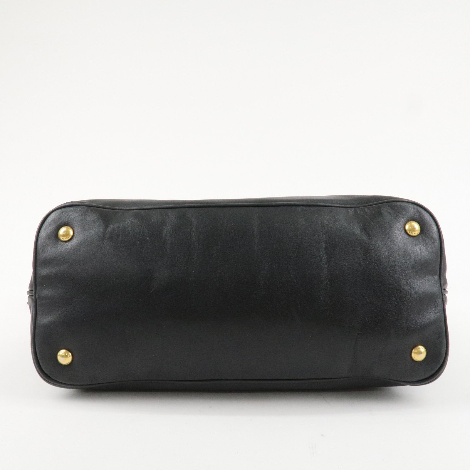 PRADA Logo Calf Leather 2Way Tote Bag Hand Bag Black Gold HDW BN1902 Used