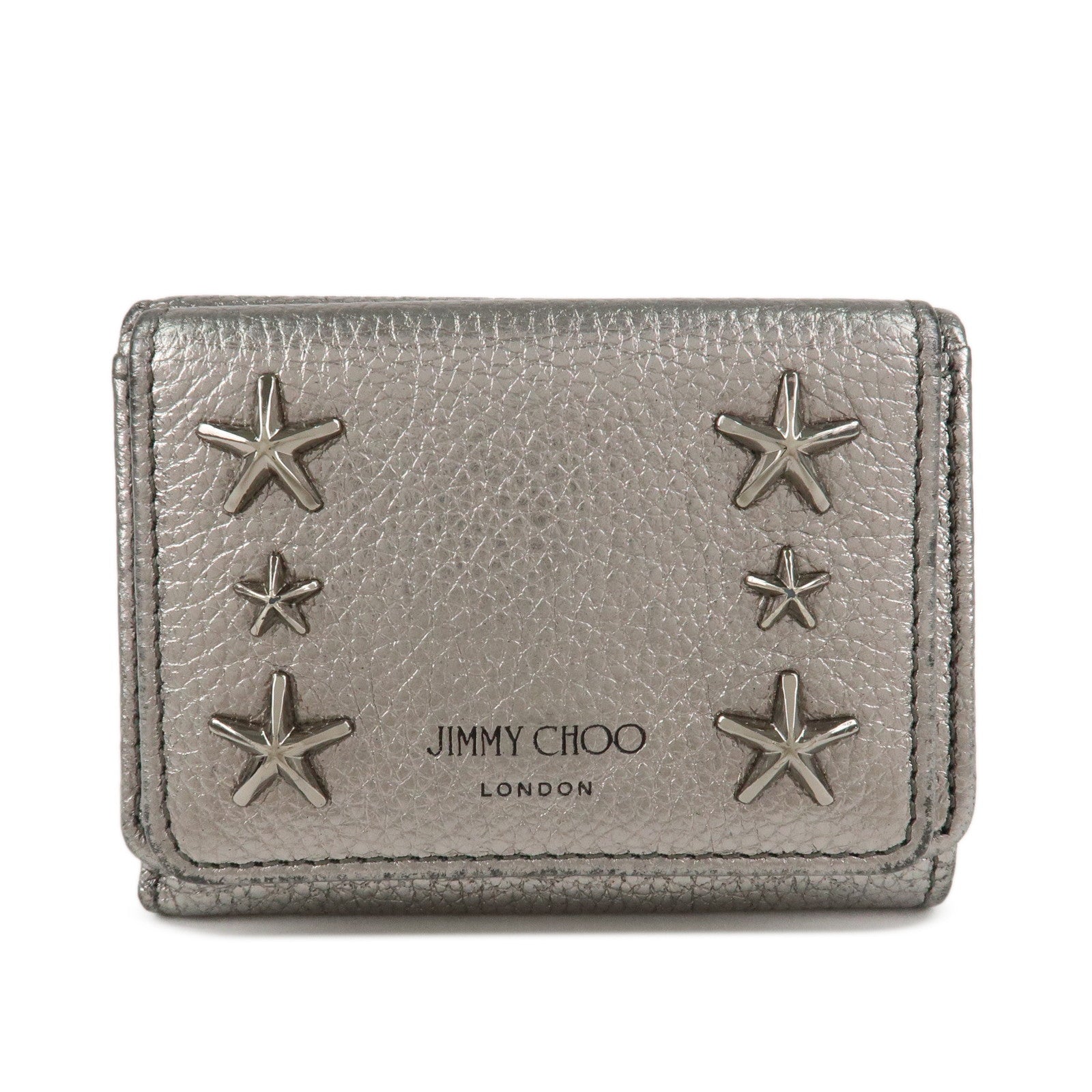 JIMMY CHOO 202 NEMO Studs Leather Compact Wallet Silver Used