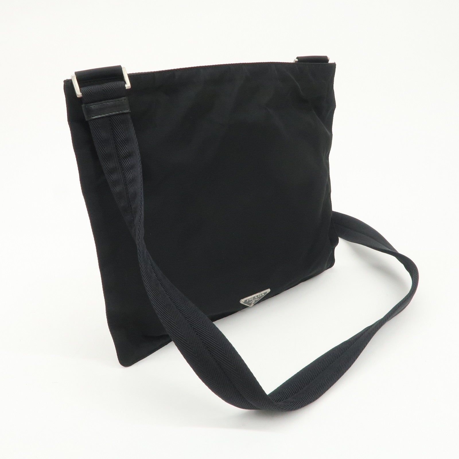 PRADA Triangle Logo Nylon Leather Shoulder Bag Crossbody Bag Black
