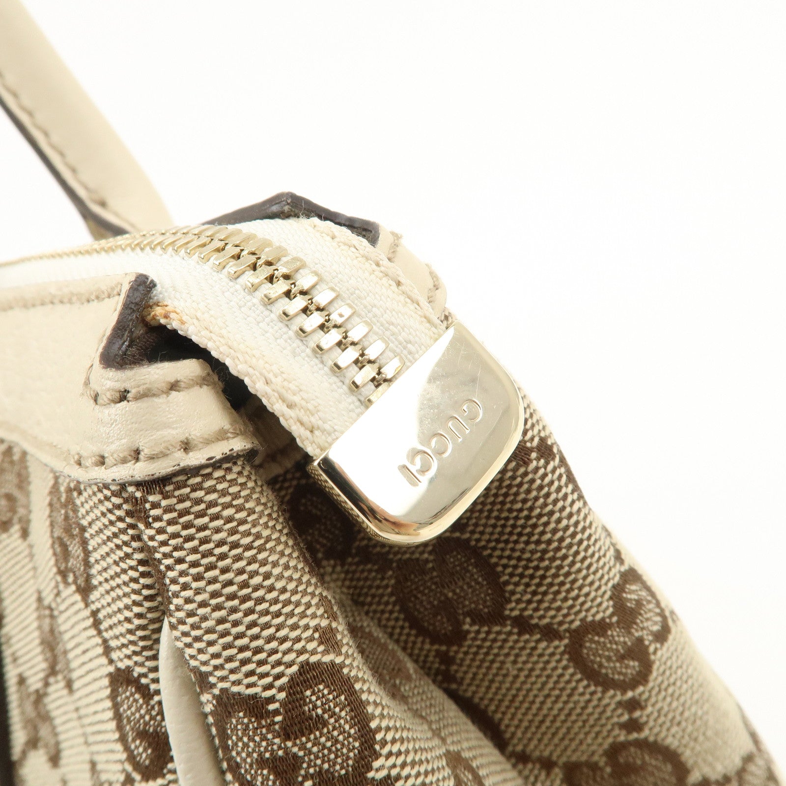 GUCCI Princy Sherry GG Canvas Leather Tote Bag Beige Ivory 177052 Used