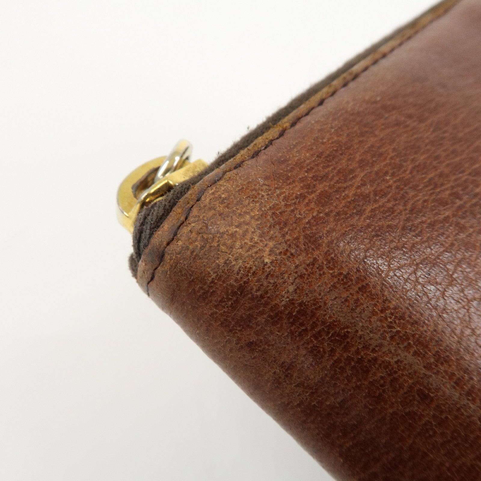 PRADA Saffiano Leather Round Zippy Long Wallet Brown 1M0506 Used