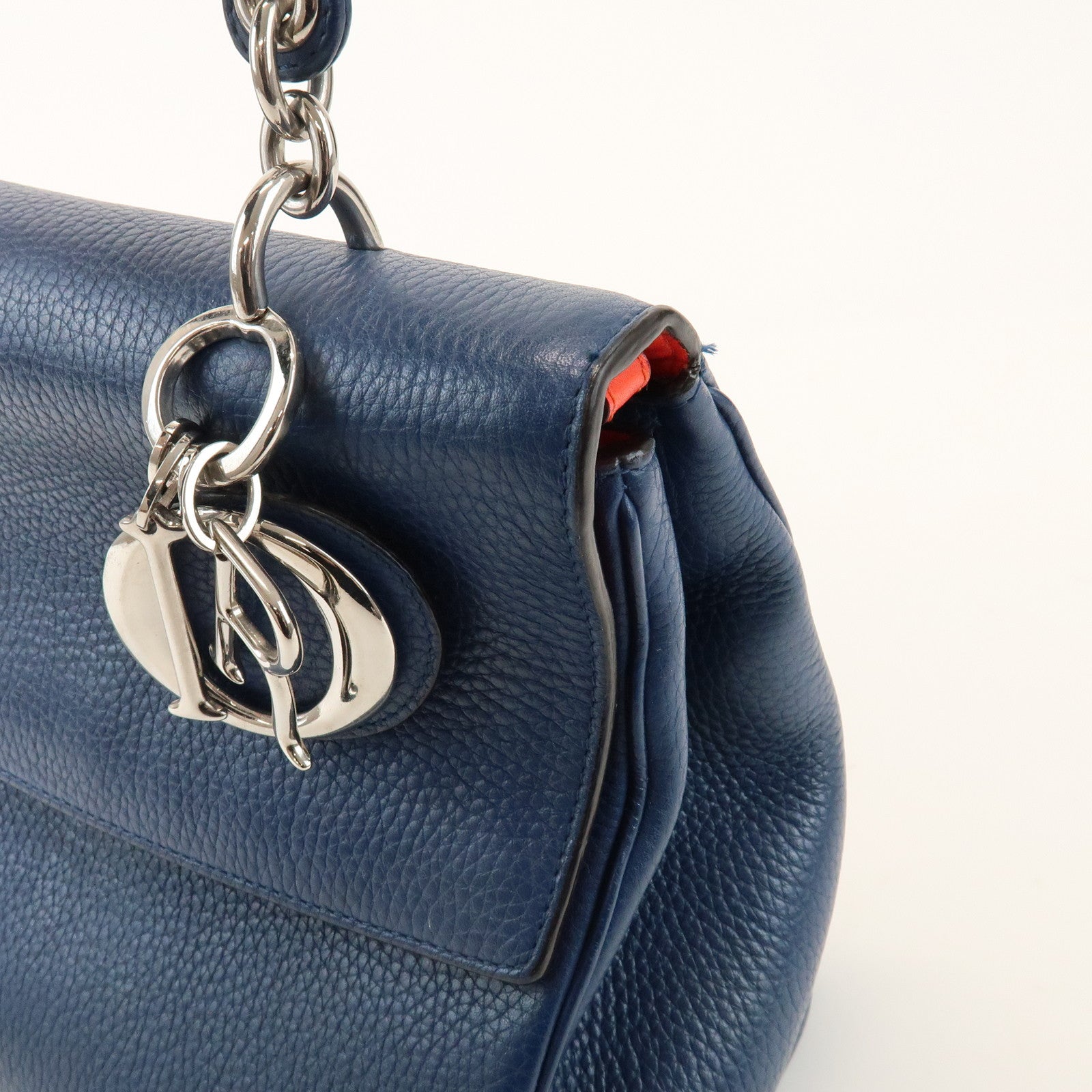 Christian Dior 2Way Leather Hand Bag Top Handle Bag Blue