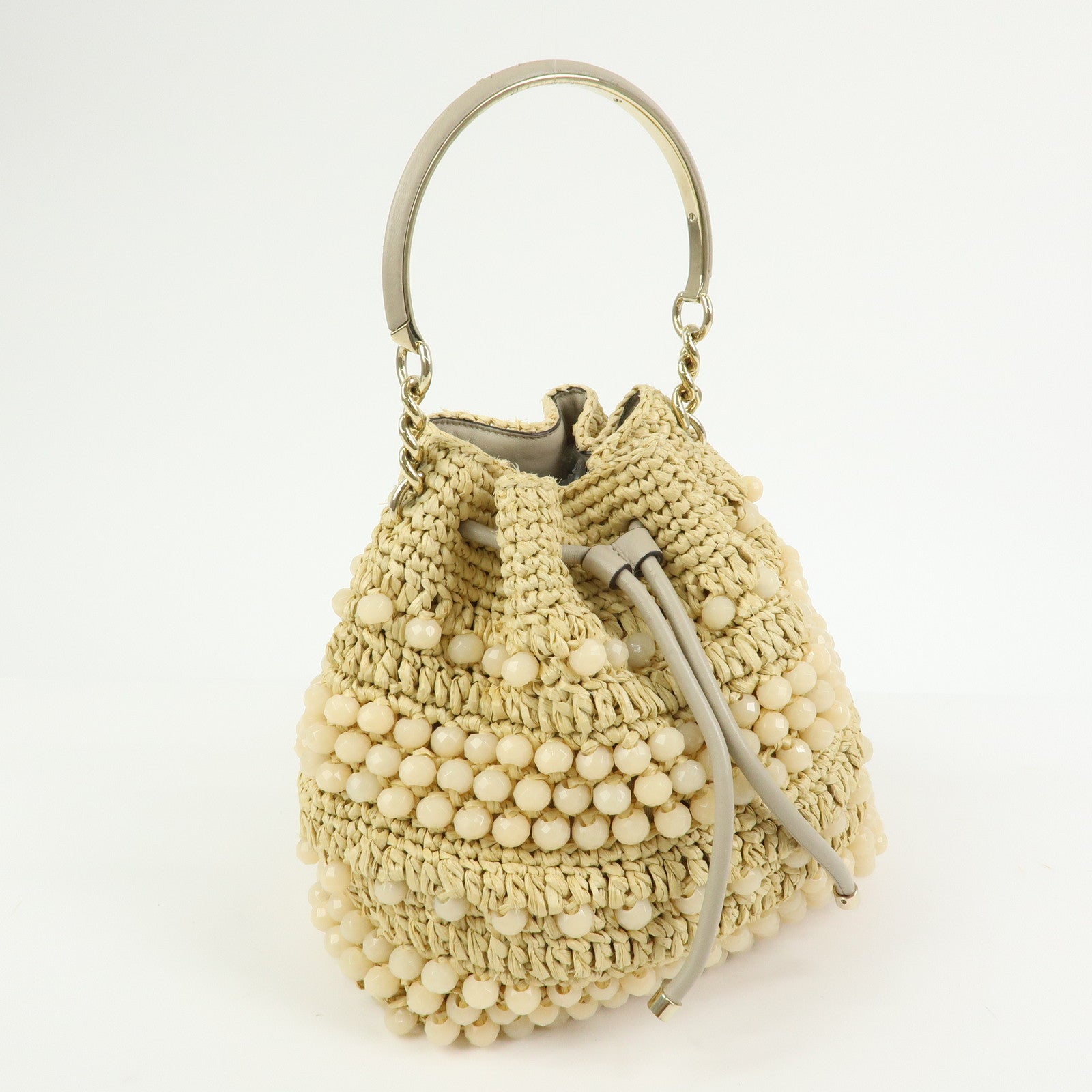 JIMMY CHOO Bon Bon Raffia Leather Hand Bag Beige