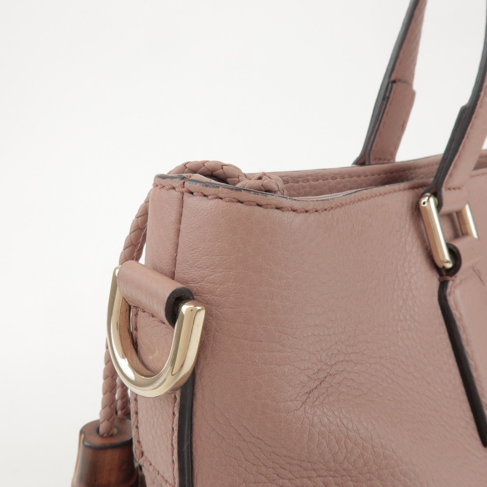 GUCCI Bamboo Leather 2Way Hand Bag Shoulder Bag Pink 365346