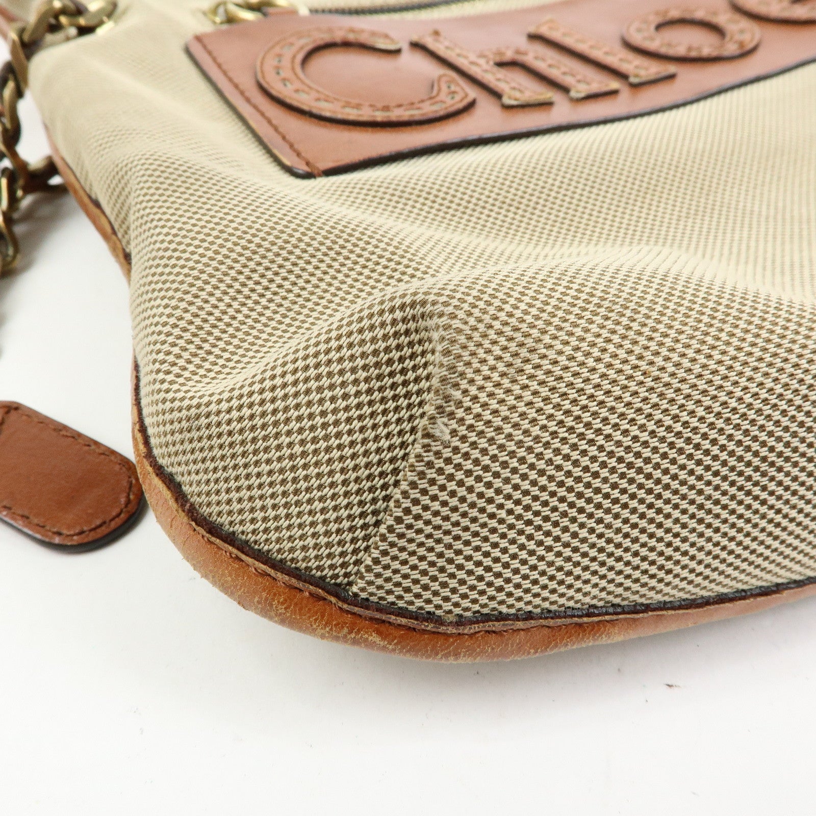 Chloe Harley Canvas Leather Shoulder Bag Crossbody Bag Beige Brown