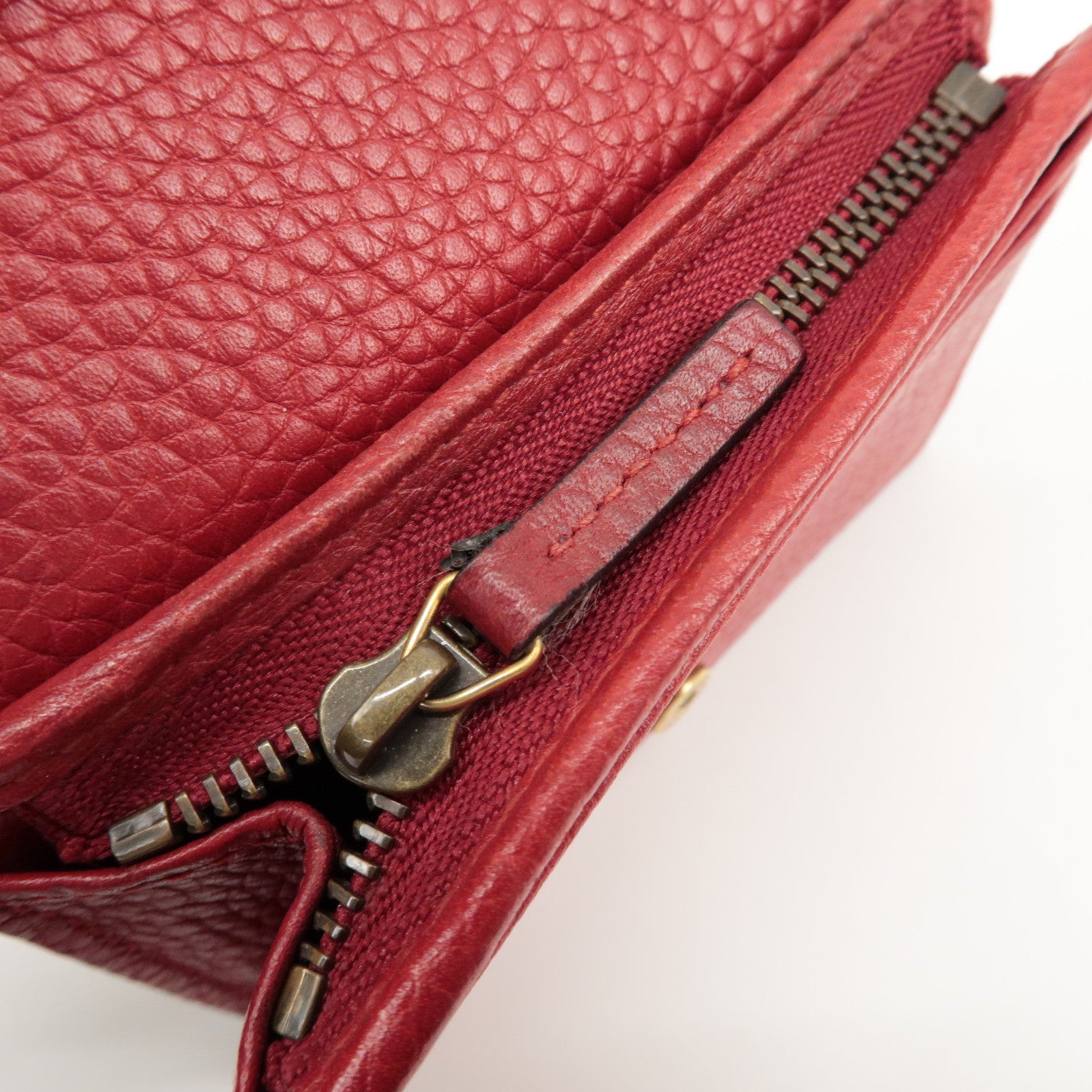 GUCCI Animalier Leather Bi-fold Compact Wallet Red 453169 Used