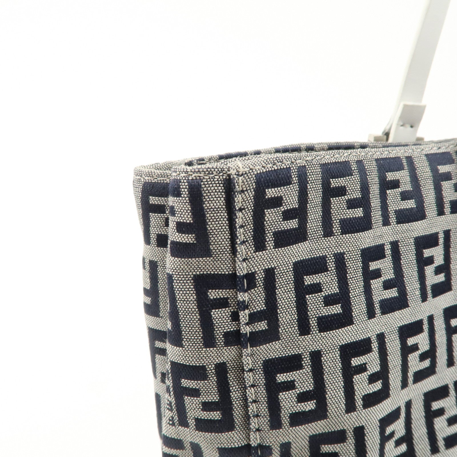 FENDI Zucchino Canvas Leather Tote Bag Hand Bag White Navy 8BH019 Used