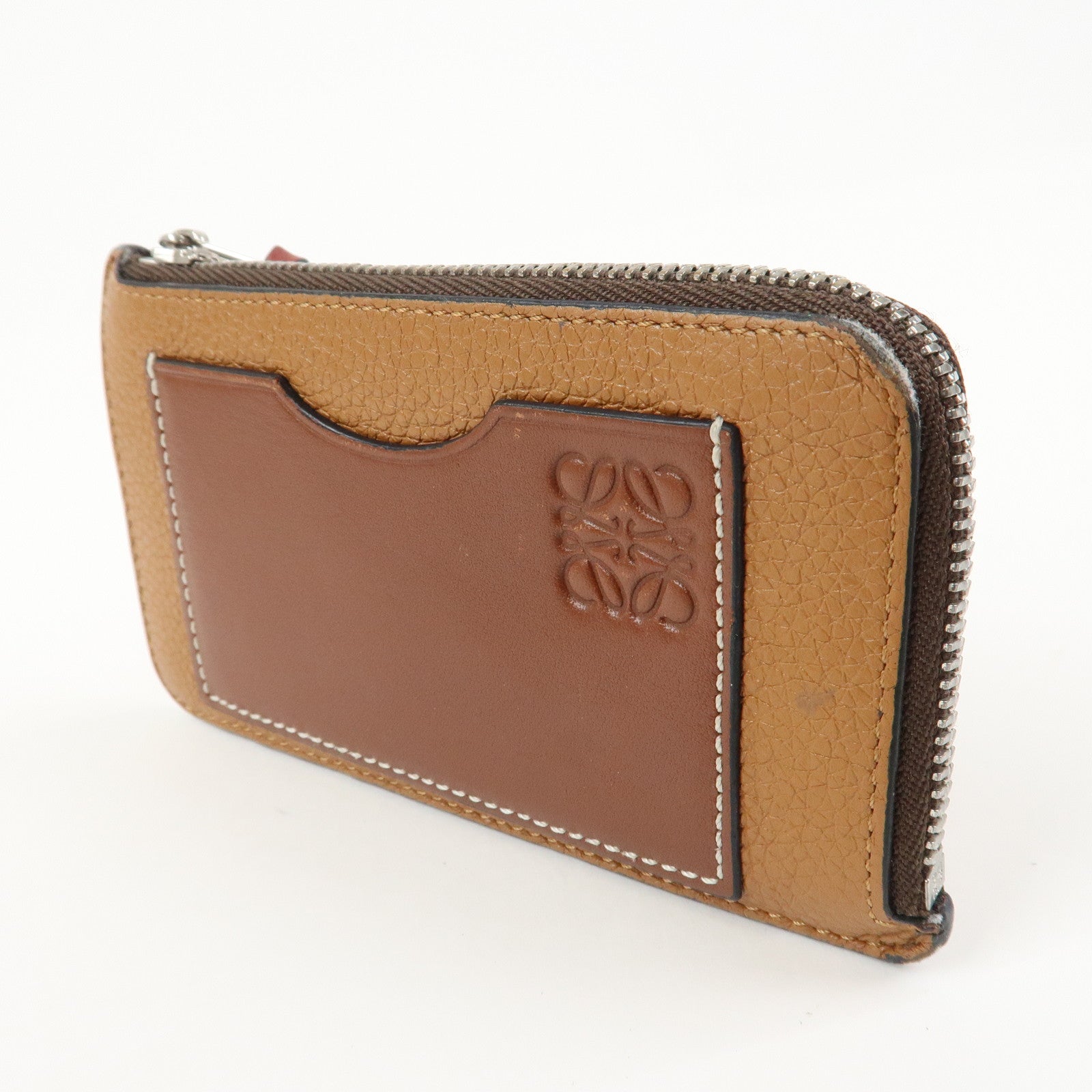 LOEWE Anagram Leather Fragment Card Case Brown