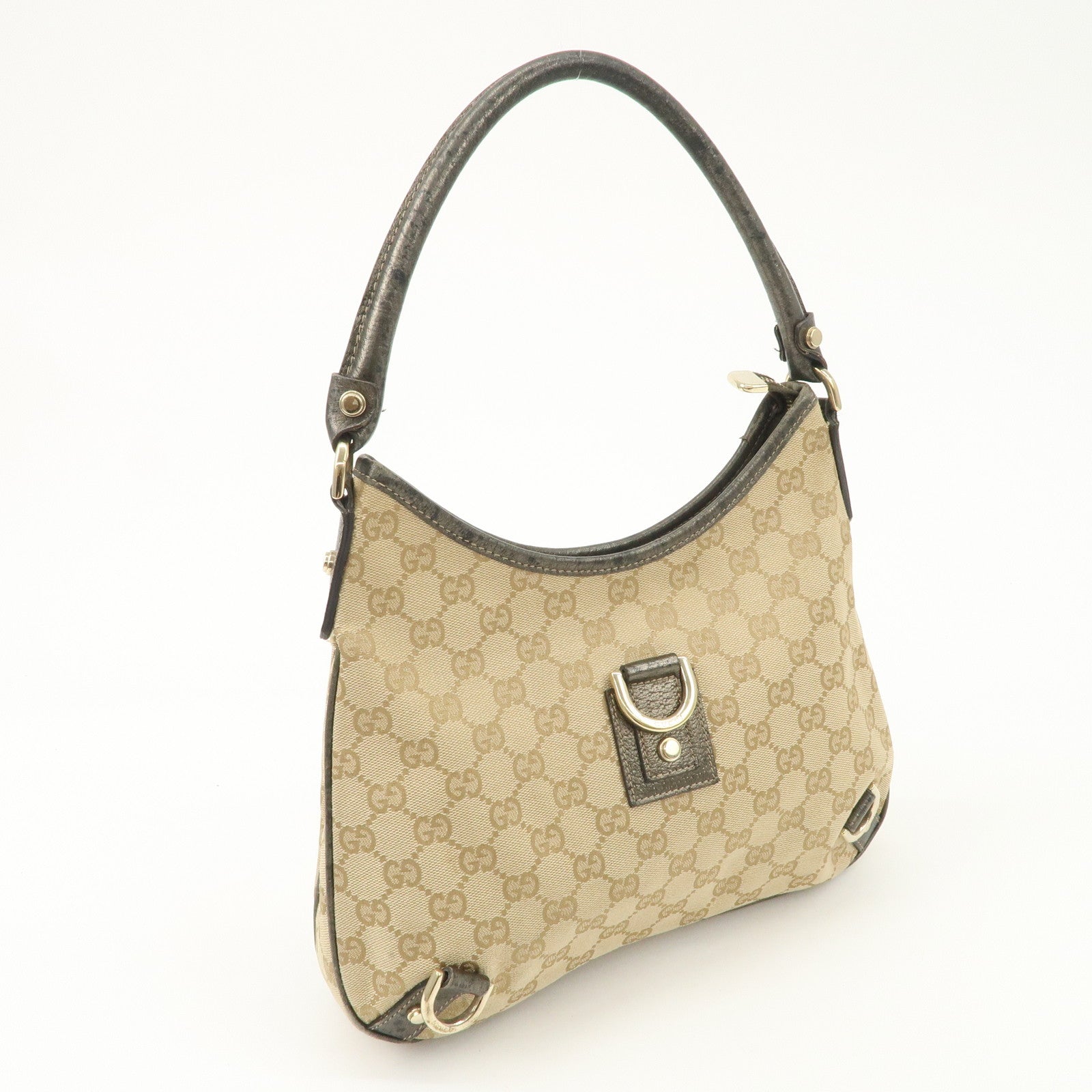 GUCCI Abbey GG Canvas Leather Shoulder Bag Beige Bronze 130738 Used