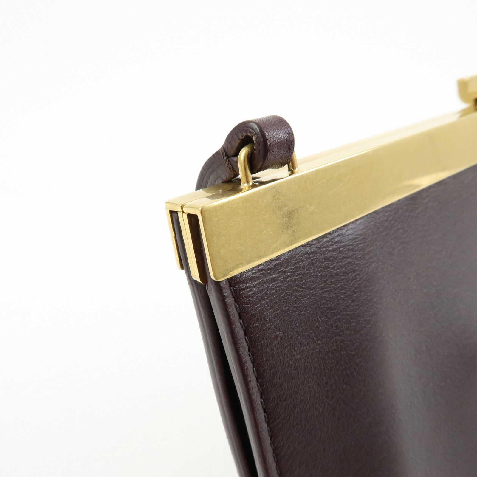 CELINE Leather Mini Clasp Shoulder Bag Dark Brown 181053ASG