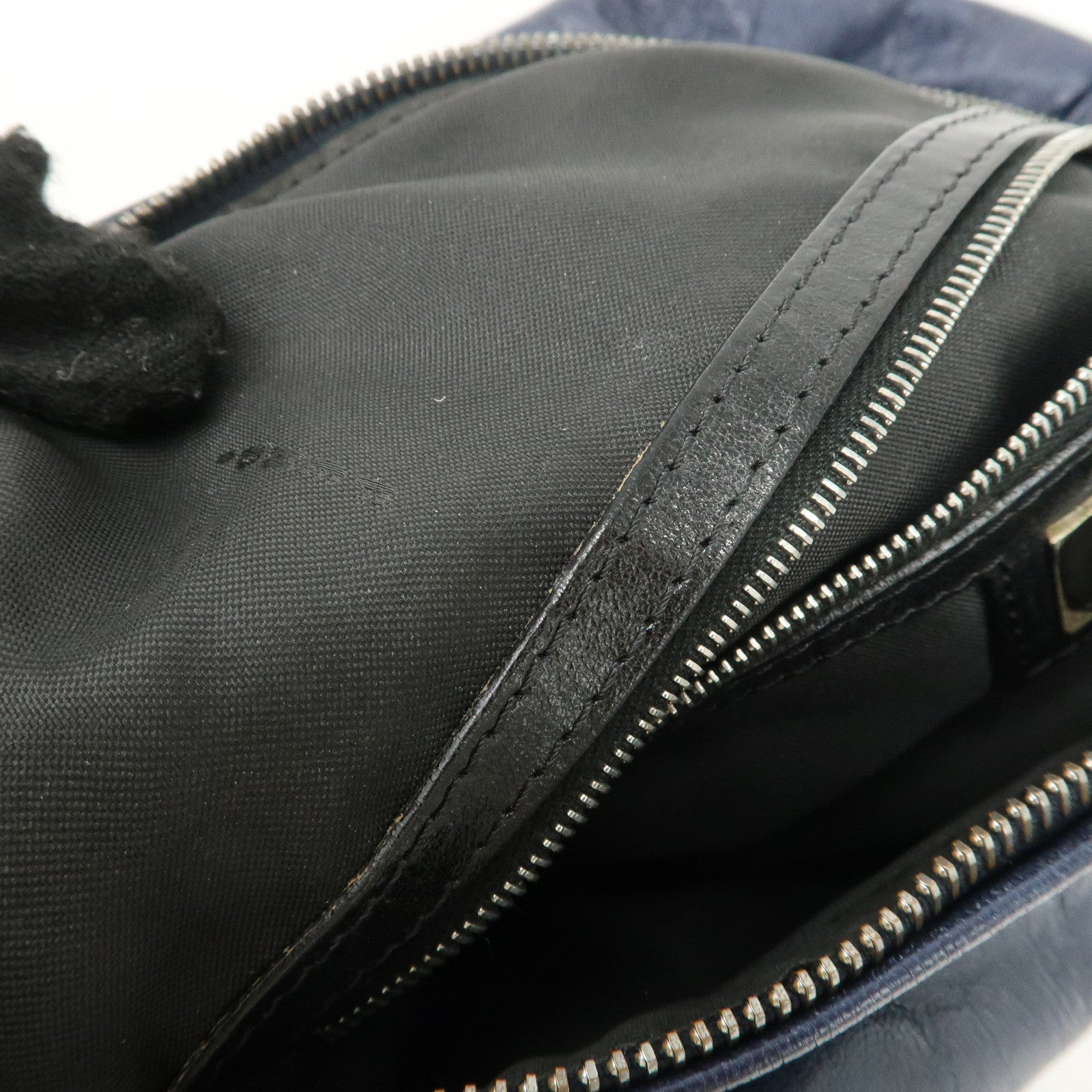 FENDI Leather Shoulder Bag Navy Black Silver HDW 8BR293 Used