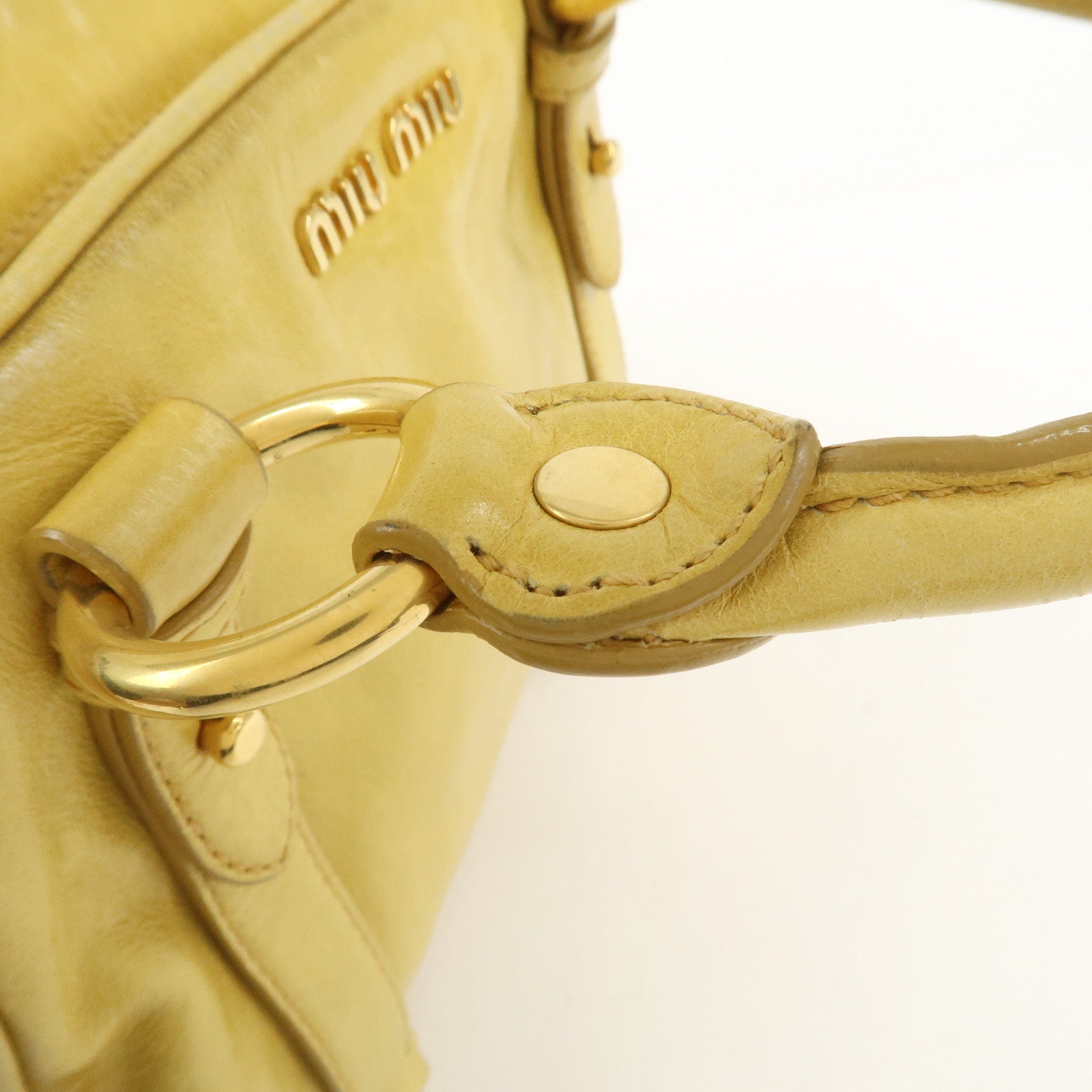 MIU MIU Logo Leather 2Way Bag Hand Bag Yellow