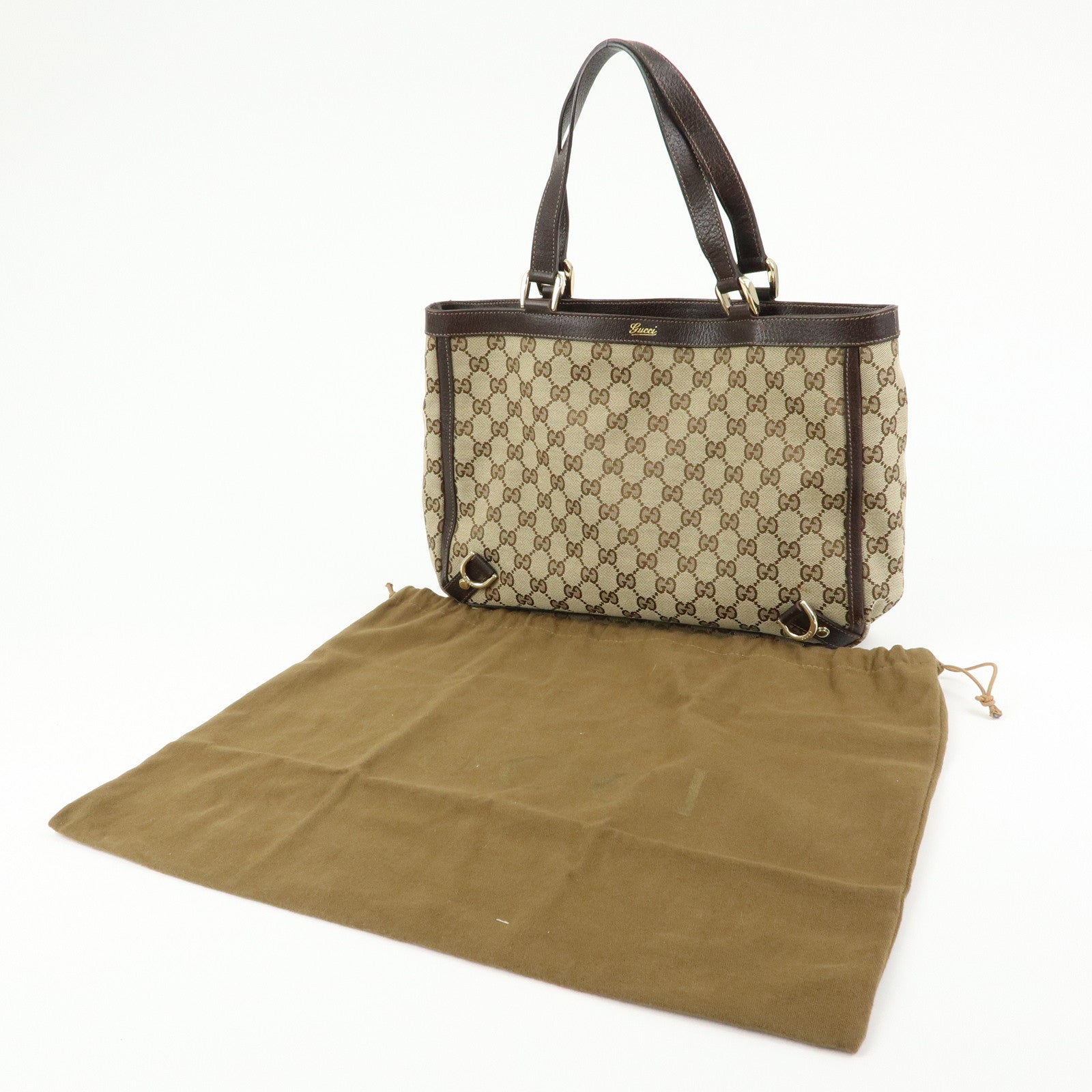 GUCCI GG Canvas Leather Tote Bag Shoulder Bag Beige Brown 170004