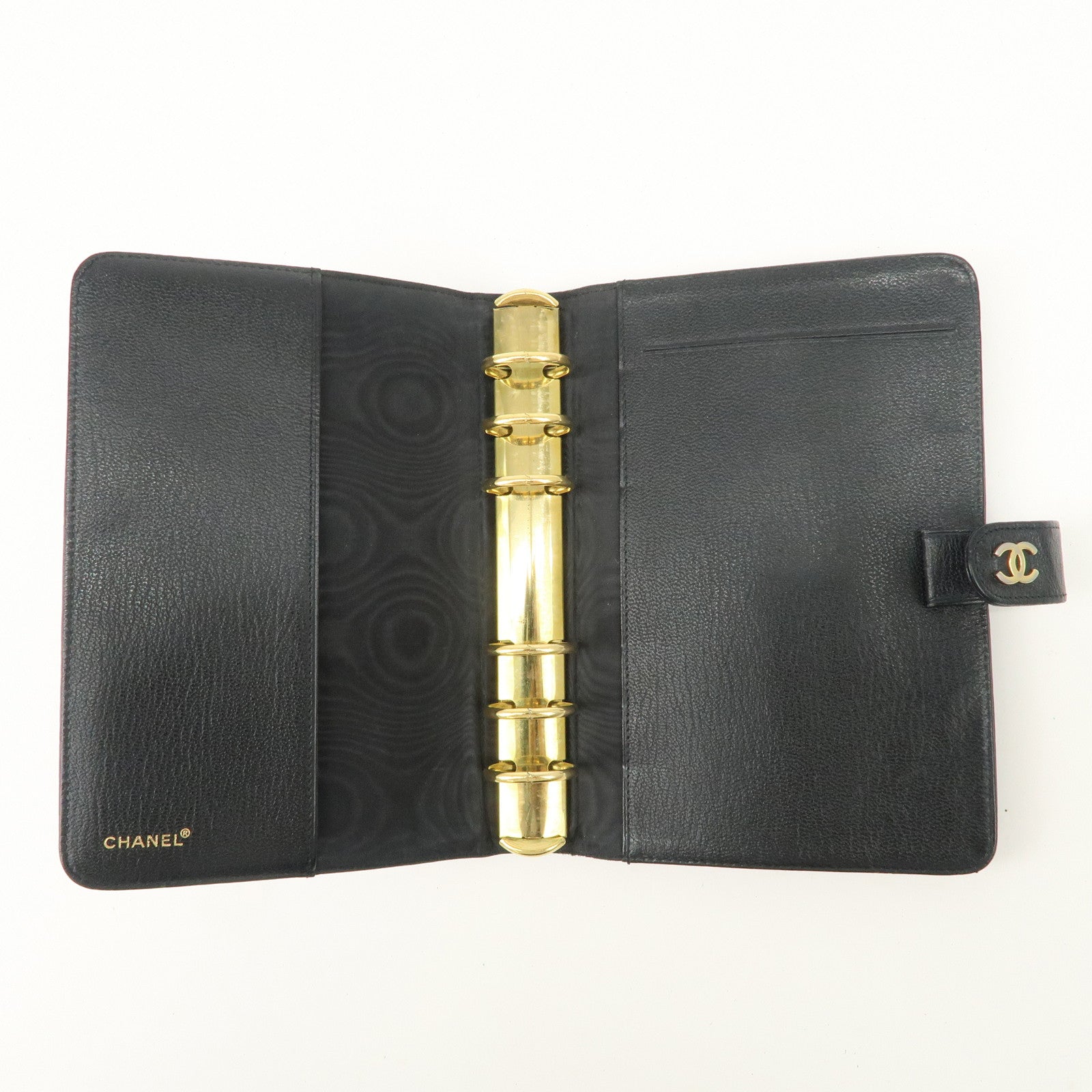 CHANEL COCO Mark Leather Planner Cover Black Gold Hardware Used