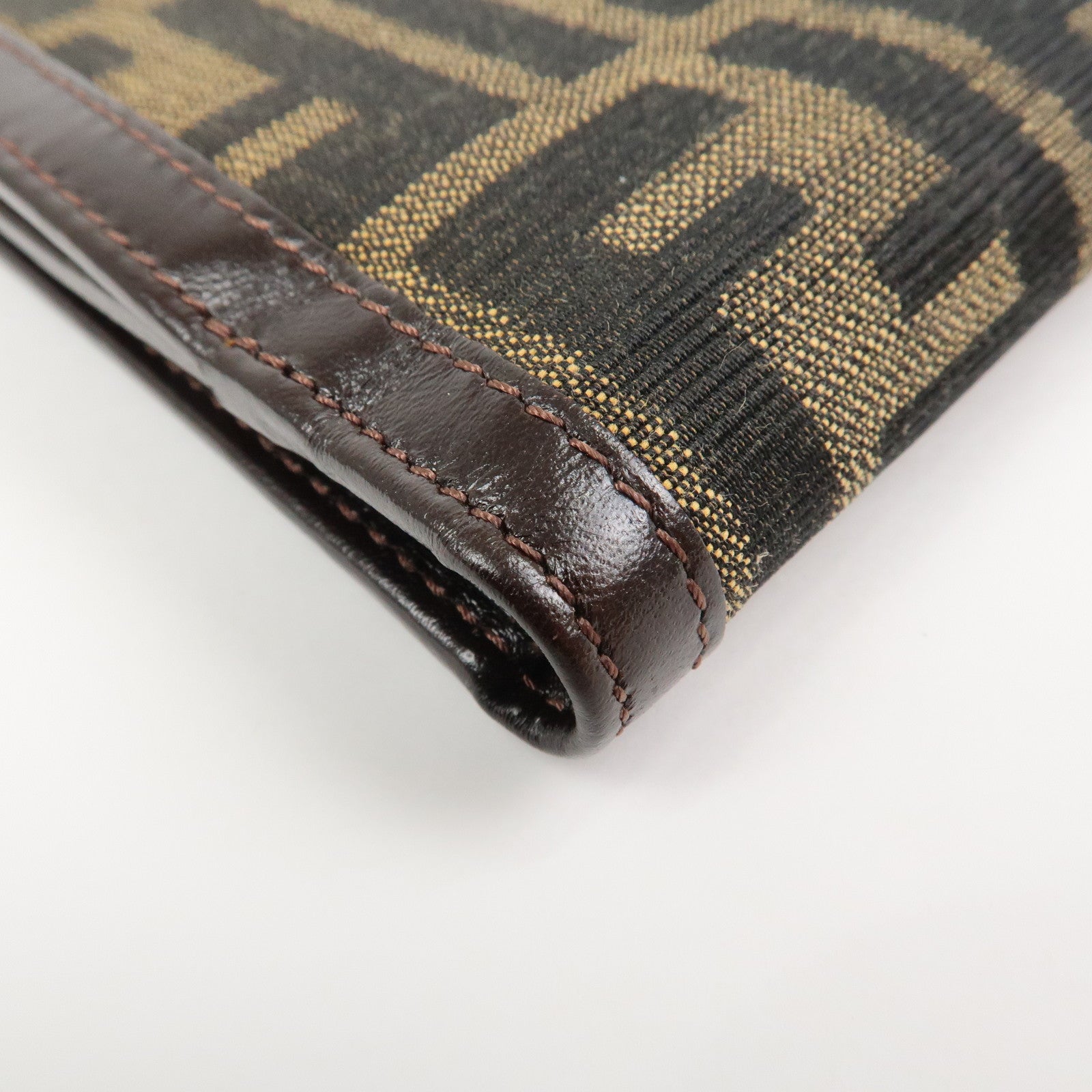 FENDI Zucca Canvas Leather Bi-fold Compact Wallet Brown Black