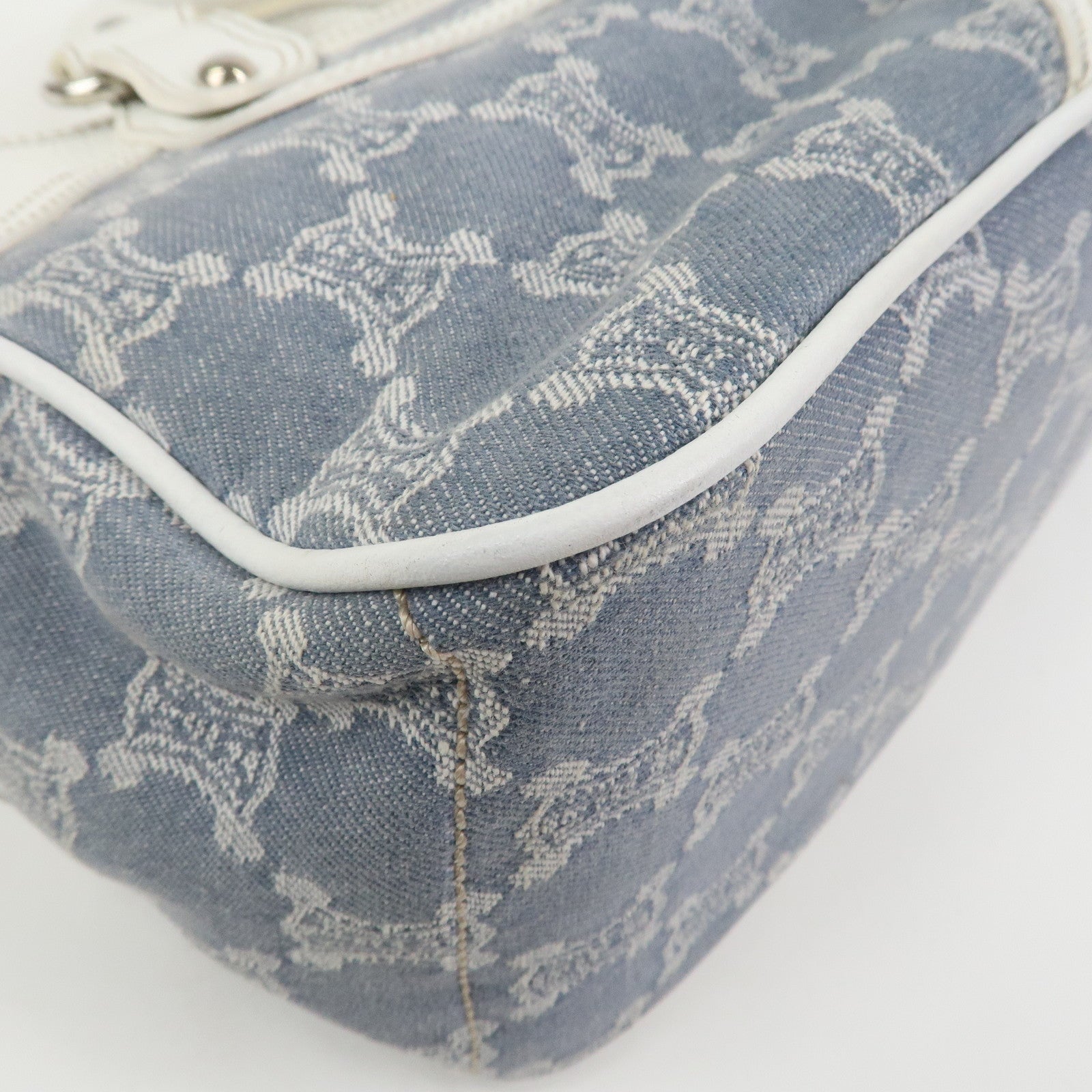 CELINE Macadam Canvas Leather Boogie Bag Hand Bag Light Blue White