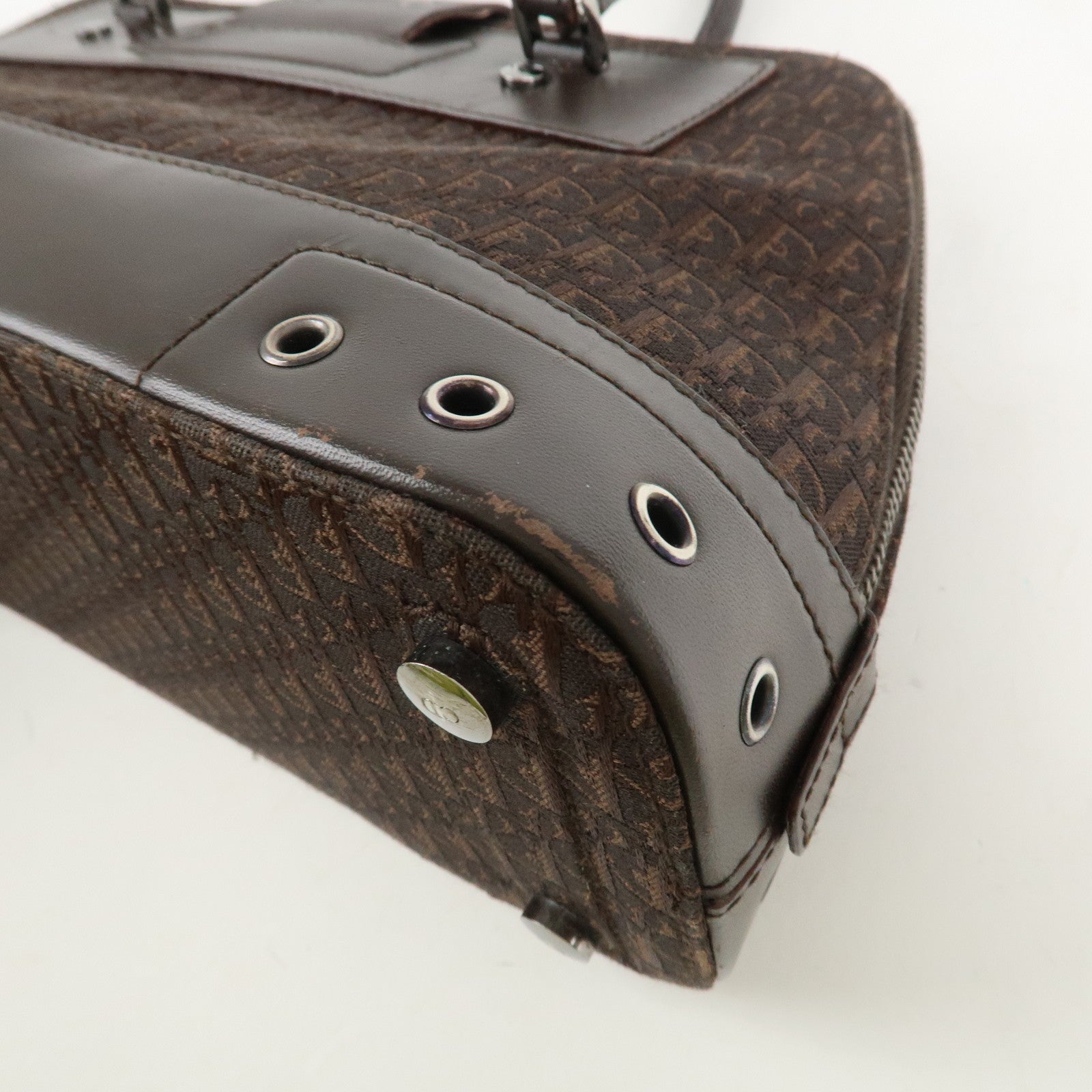 Christian Dior Street Chic Trotter Canvas Leather Hand Bag Brown Used