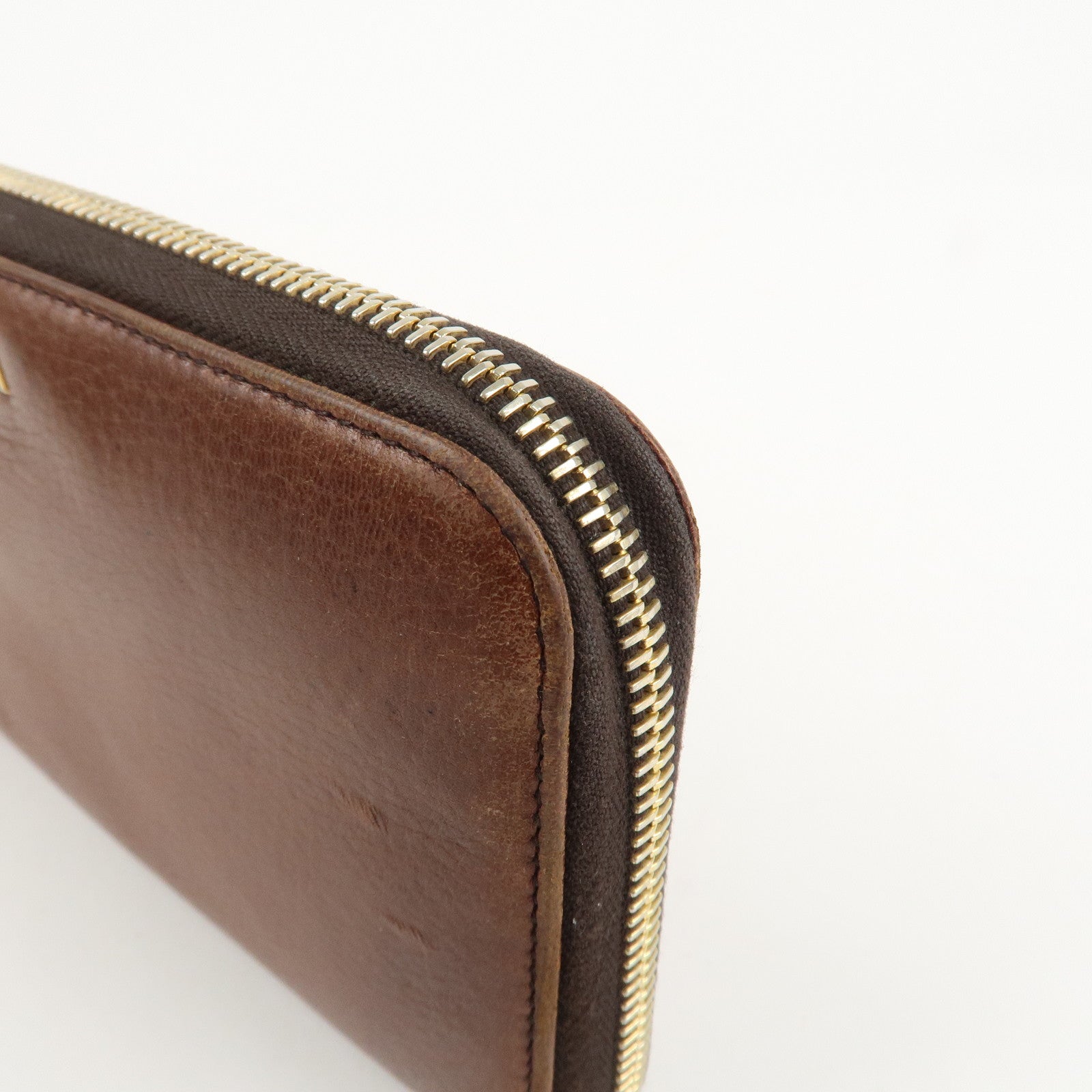 PRADA Saffiano Leather Round Zippy Long Wallet Brown 1M0506 Used