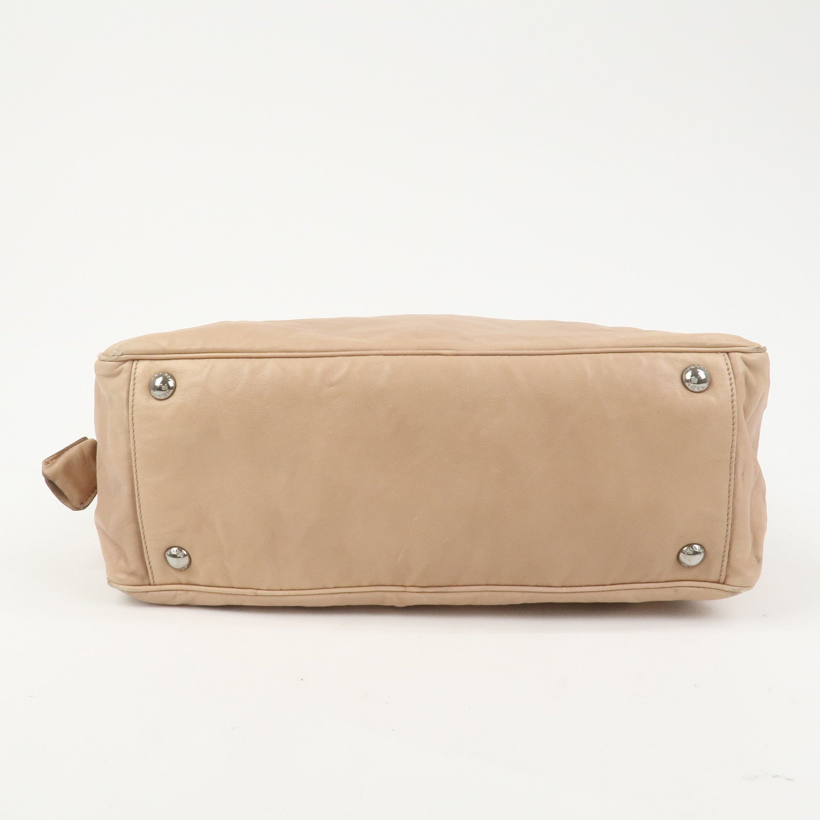 PRADA Logo Leather Hand Bag Shoulder Bag Pink Beige BL094F