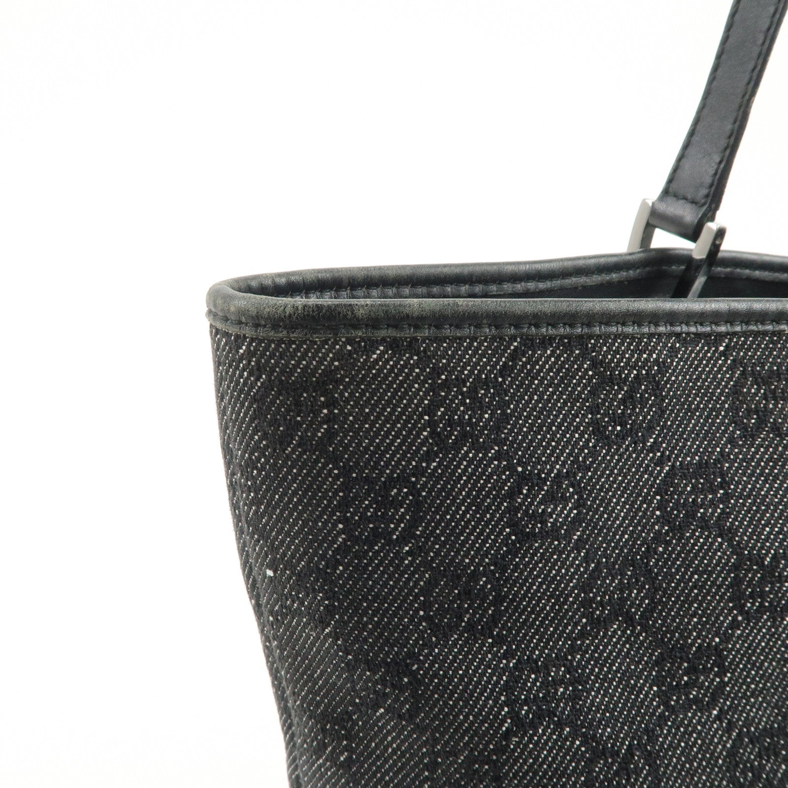 GUCCI GG Monogram Denim Leather Tote Bag Shoulder Bag Black 31243