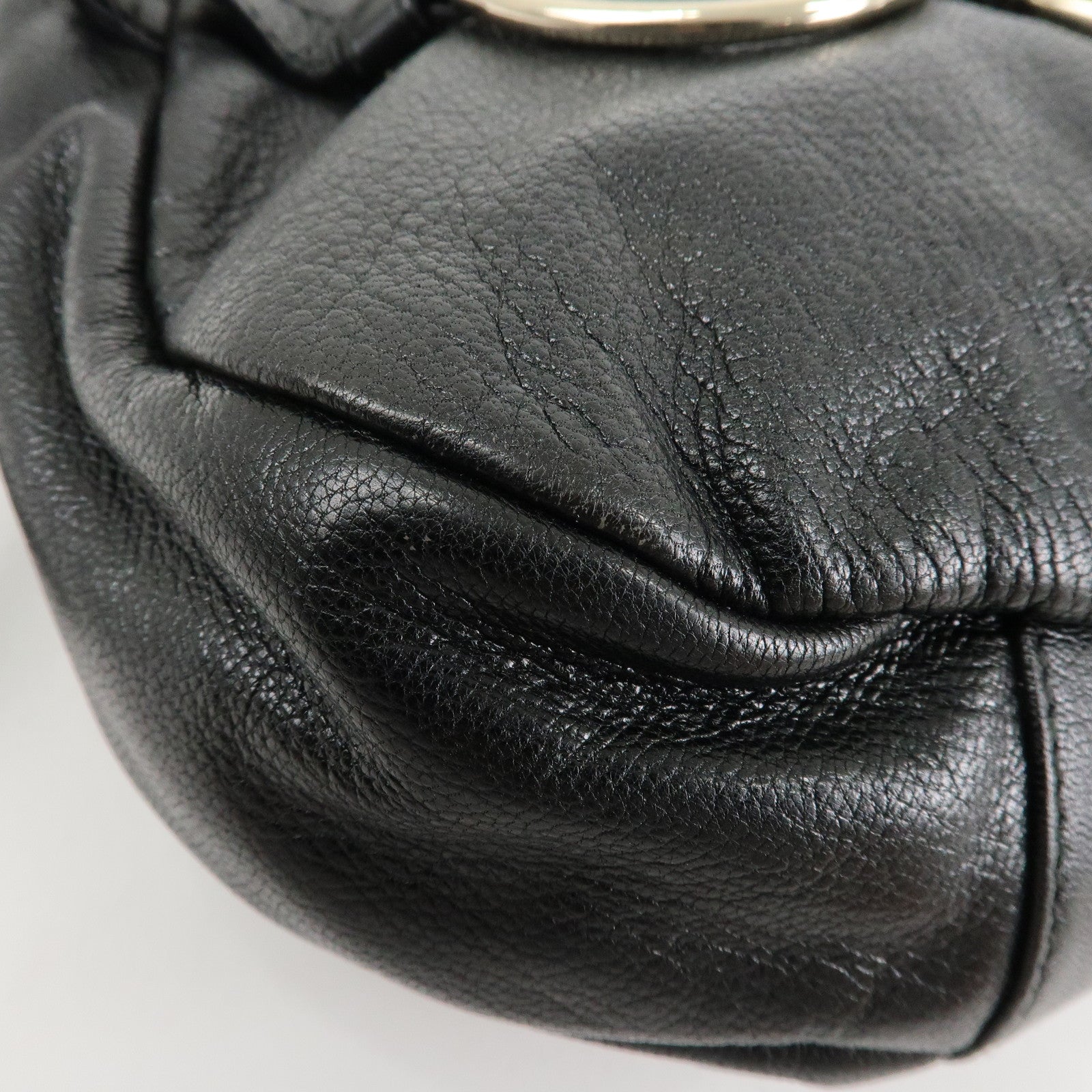 SAINT LAURENT Leather Shoulder Bag Hand Bag Black Silver HDW