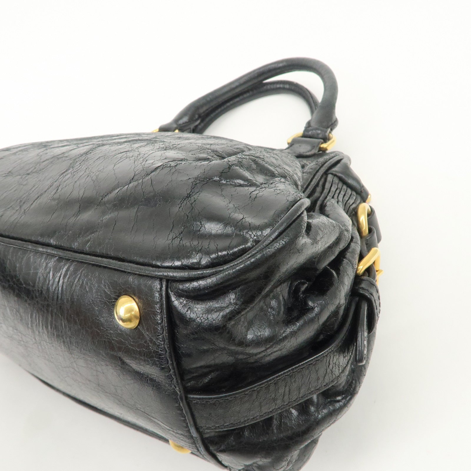 MIU MIU Leather 2Way Bag Hand Bag Shoulder Bag Black RR1424 Used