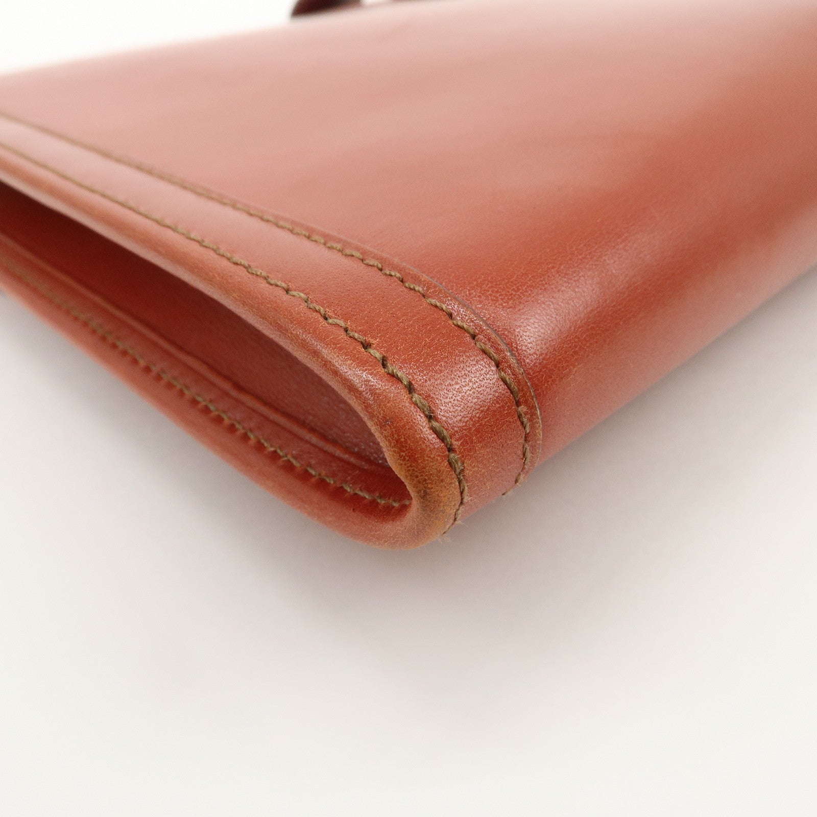 HERMES Box Calf Leather Jige PM □C Stamped Clutch Bag Brown