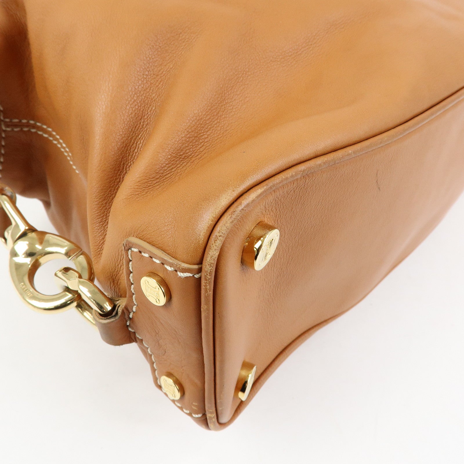 CELINE Leather Hand Bag Shoulder Bag Camel