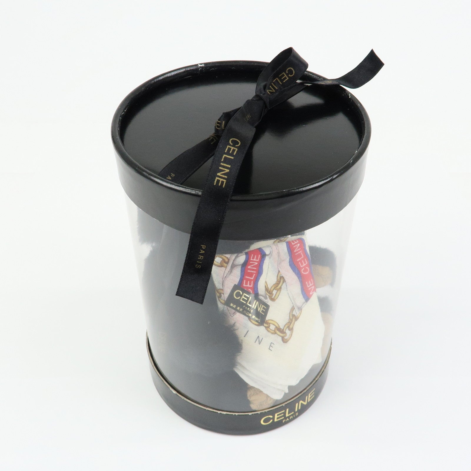 CELINE Set of 2 Acrylic Teddy Bear Silk Handkerchief Black Ivory