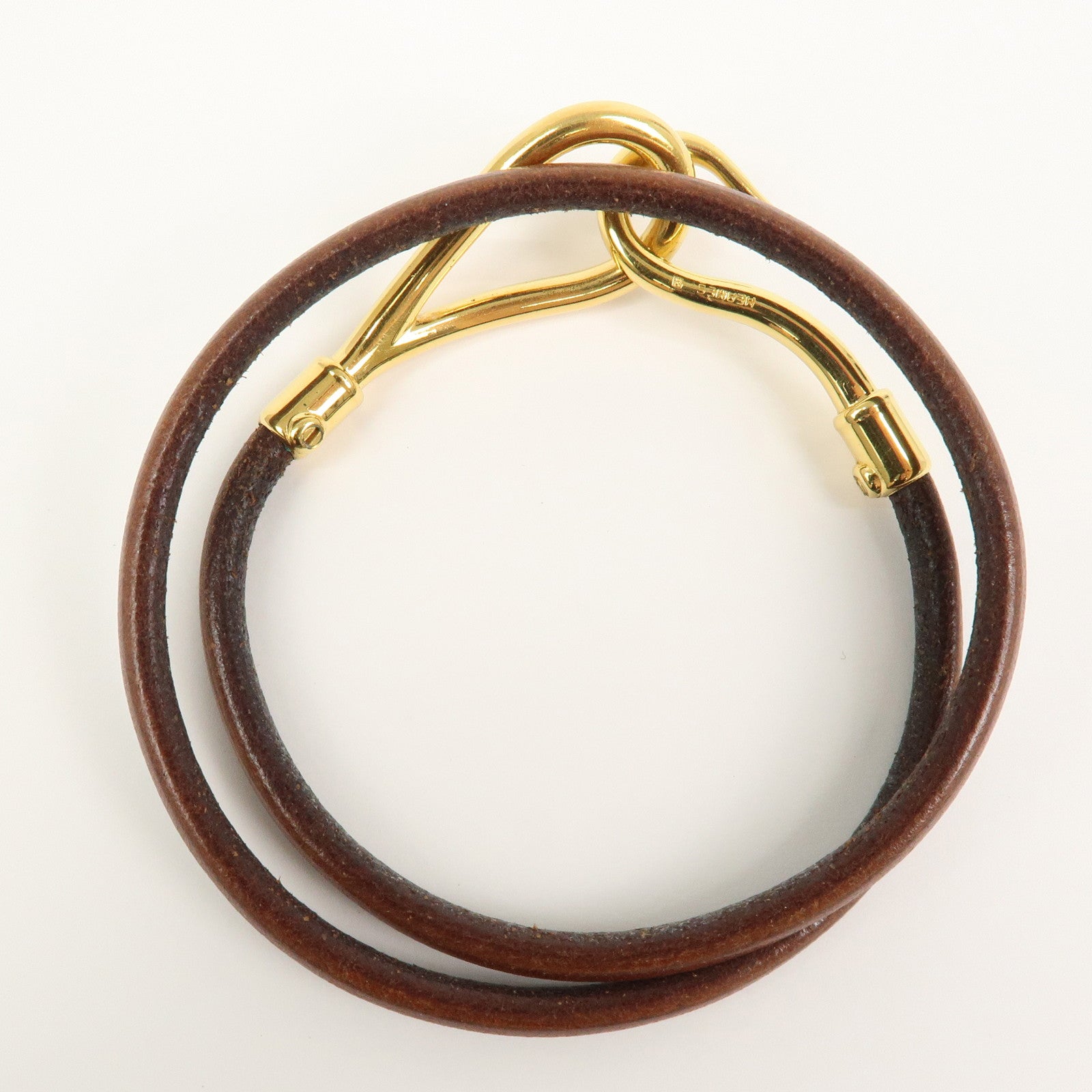 HERMES Jumbo Choker Leather Bracelet Gold Brown