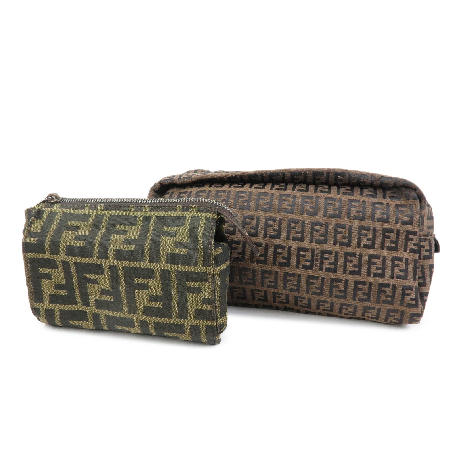 FENDI Zucca Set of 2 Canvas Leather Pouch Brown 7N0023 7N0006