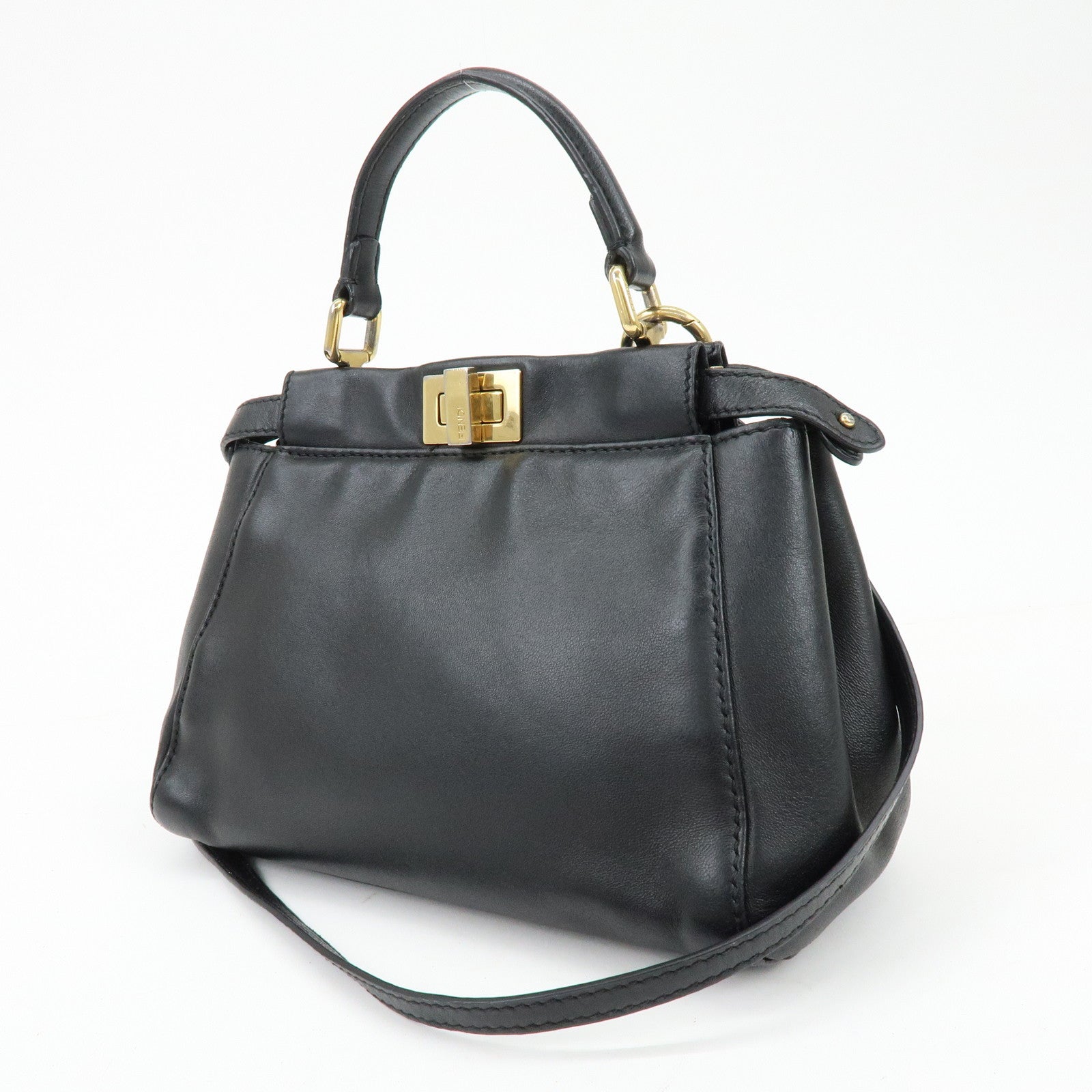 FENDI Peekaboo Mini 2Way Shoulder Bag Hand Bag Black 8BN244