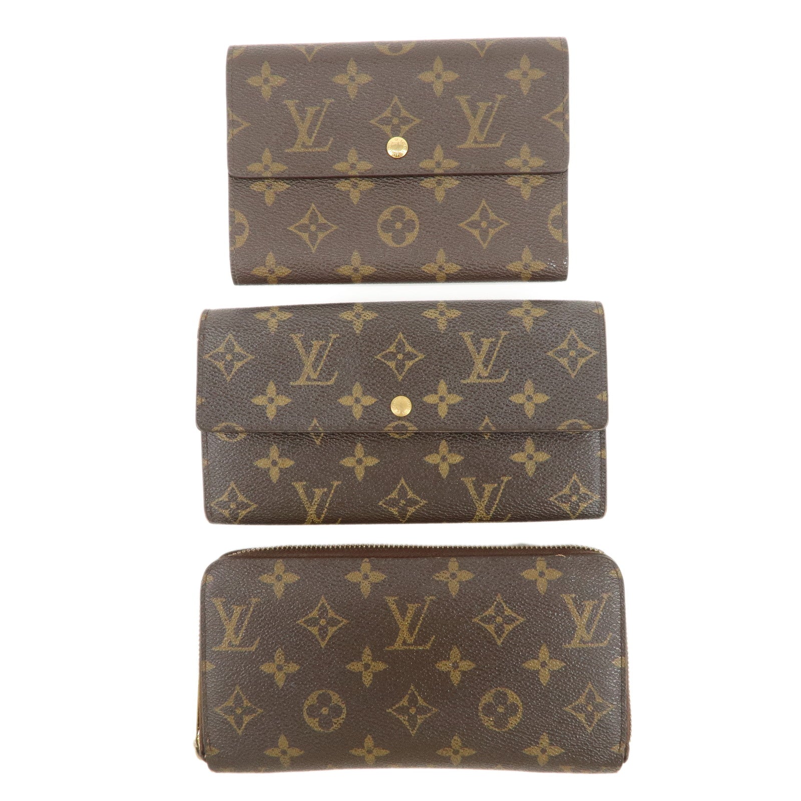 Louis Vuitton Set of 3 Monogram Long Wallet M60017 M61200 M61726 Used