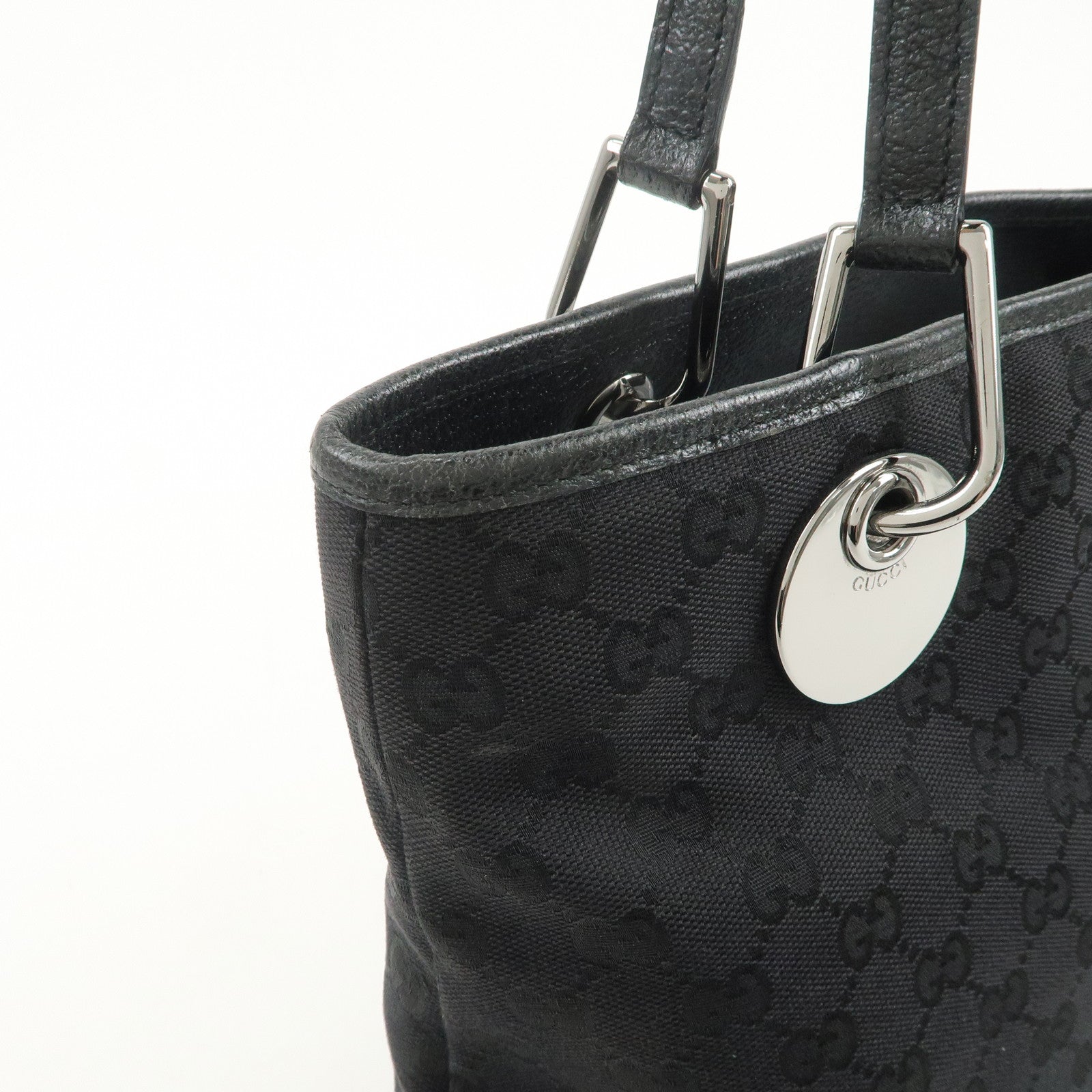 GUCCI GG Canvas Leather Tote Bag Shoulder Bag Black 120337