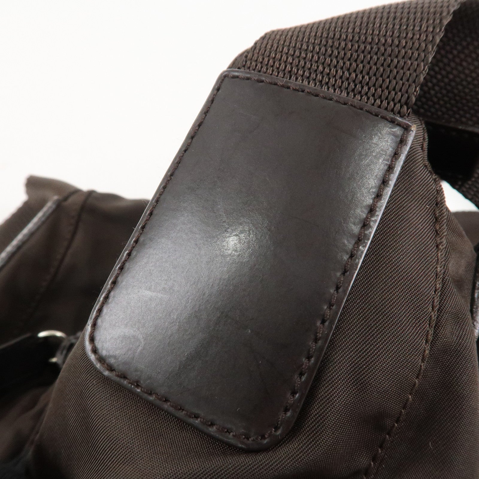 PRADA Triangle Logo Nylon Leather Shoulder Bag Crossbody Bag Brown Used