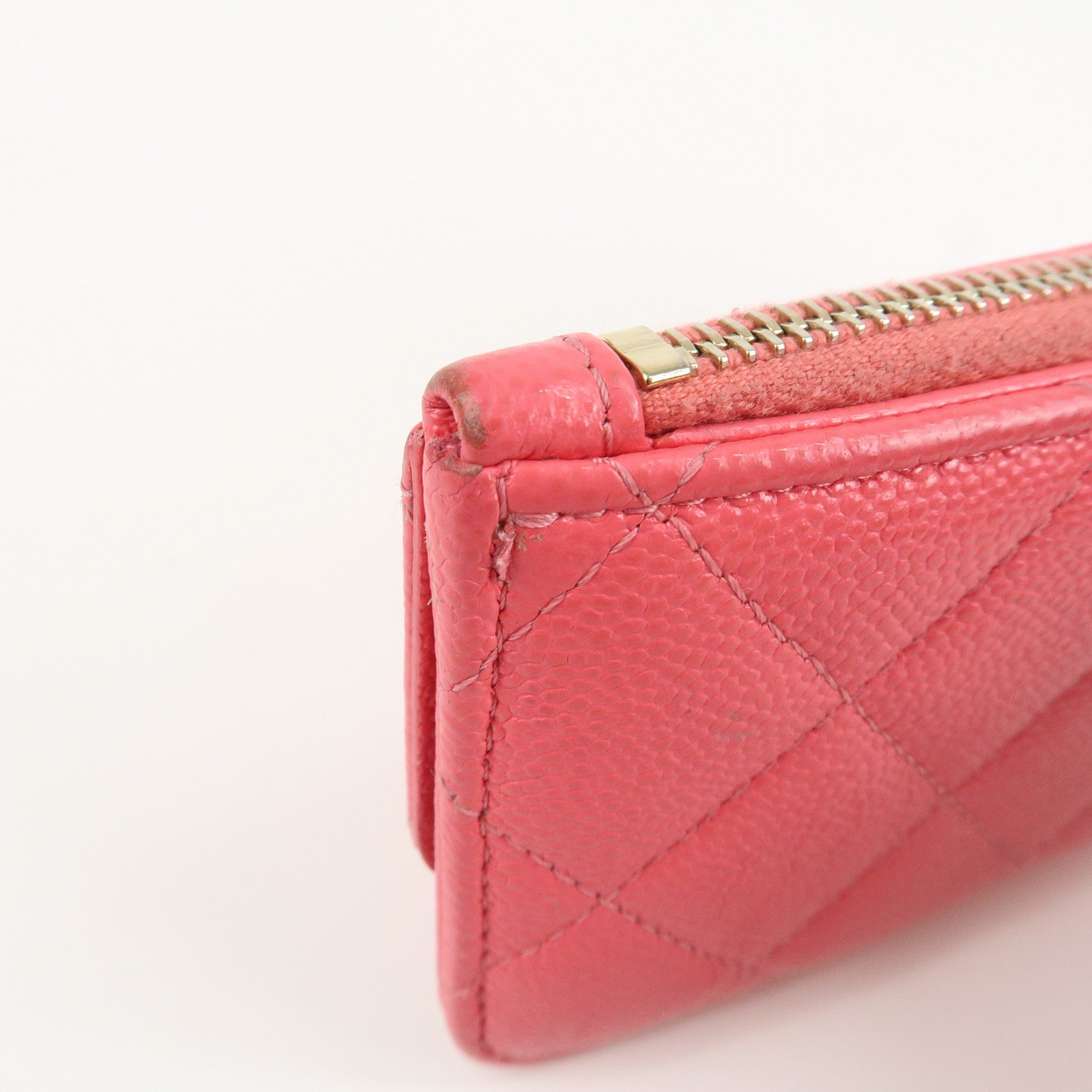 CHANEL Matelasse Caviarskin Card Case Coin Case Pink AP2570 Used