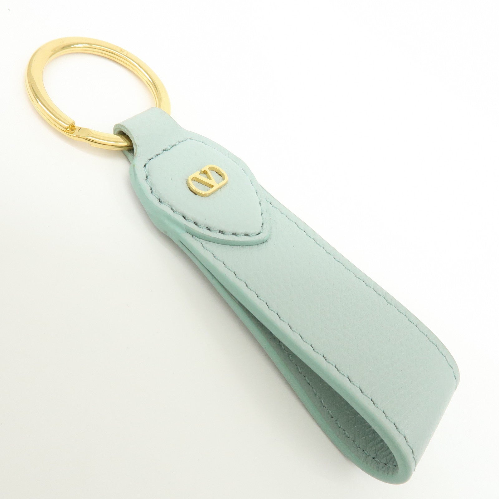 VALENTINO Leather V Logo Signature Key Ring Bag Charm Lime Green