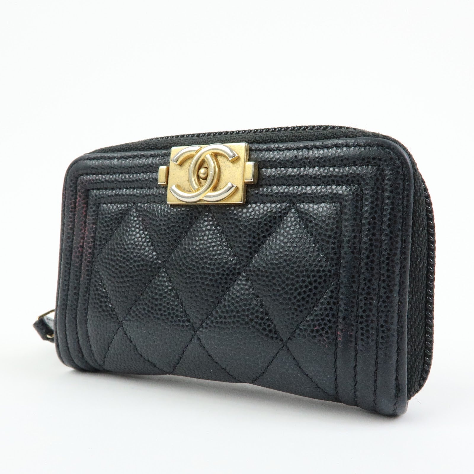 CHANEL Boy Chanel Matelasse Caviarskin Compact Wallet Black A80602